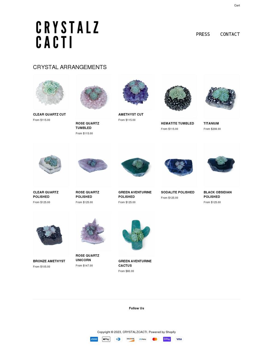 crystalzcacti.com shopify website screenshot