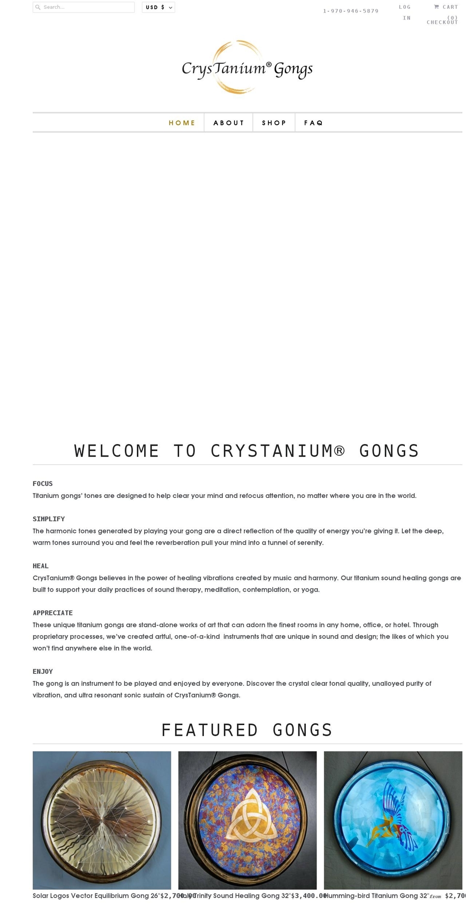 crystaniumgongs.com shopify website screenshot
