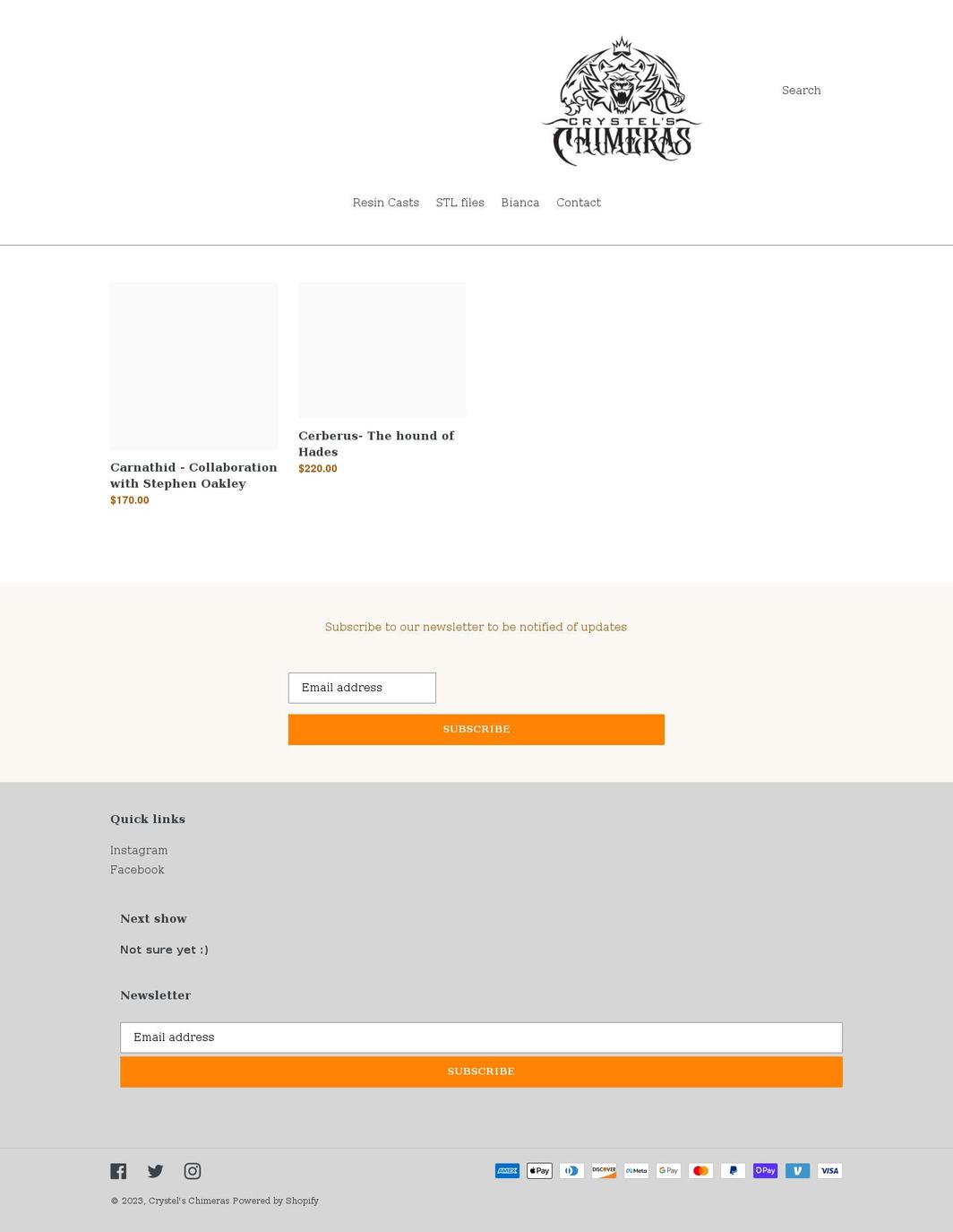 crystelschimeras.com shopify website screenshot