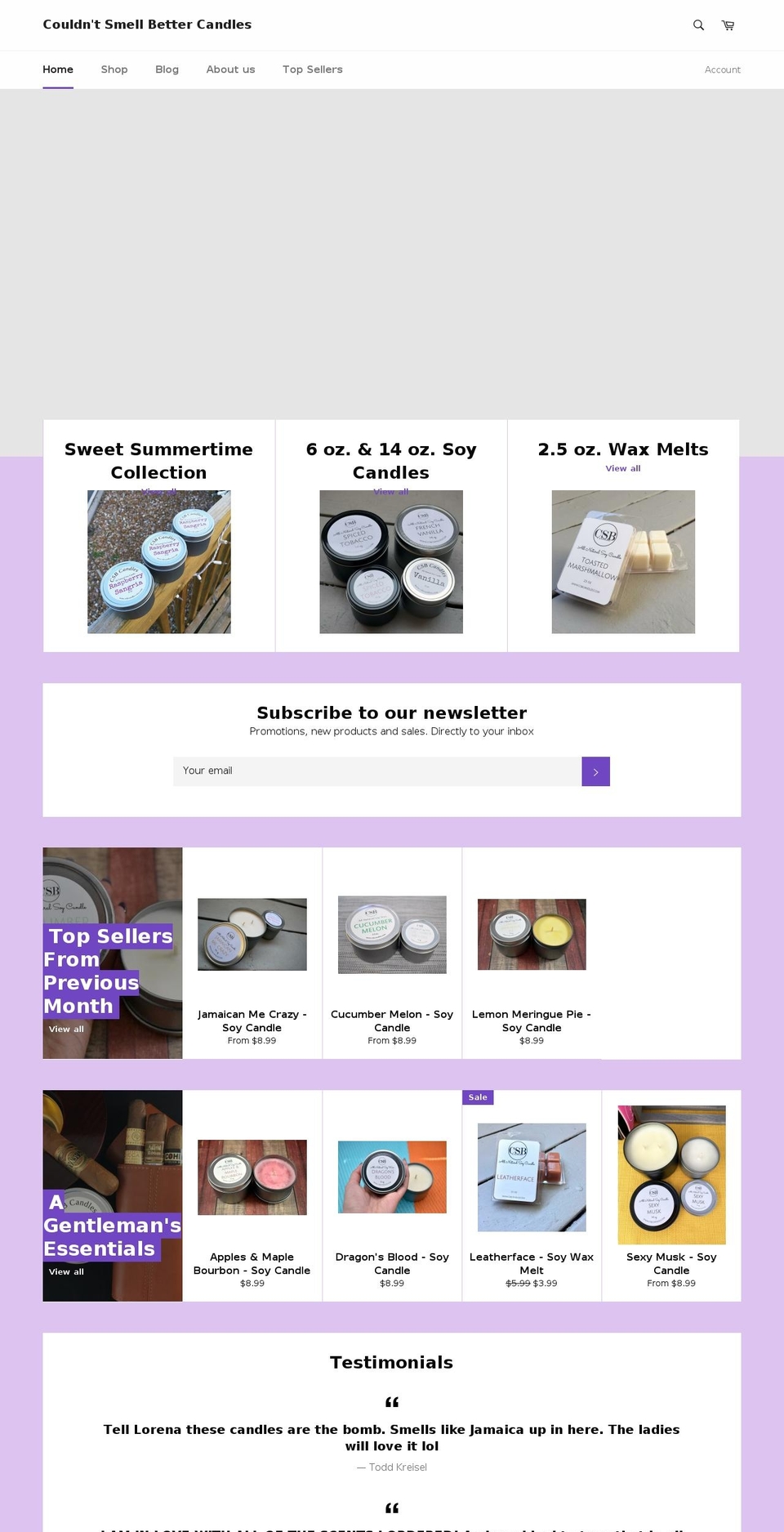 csbcandles.com — Shopify storefront screenshot