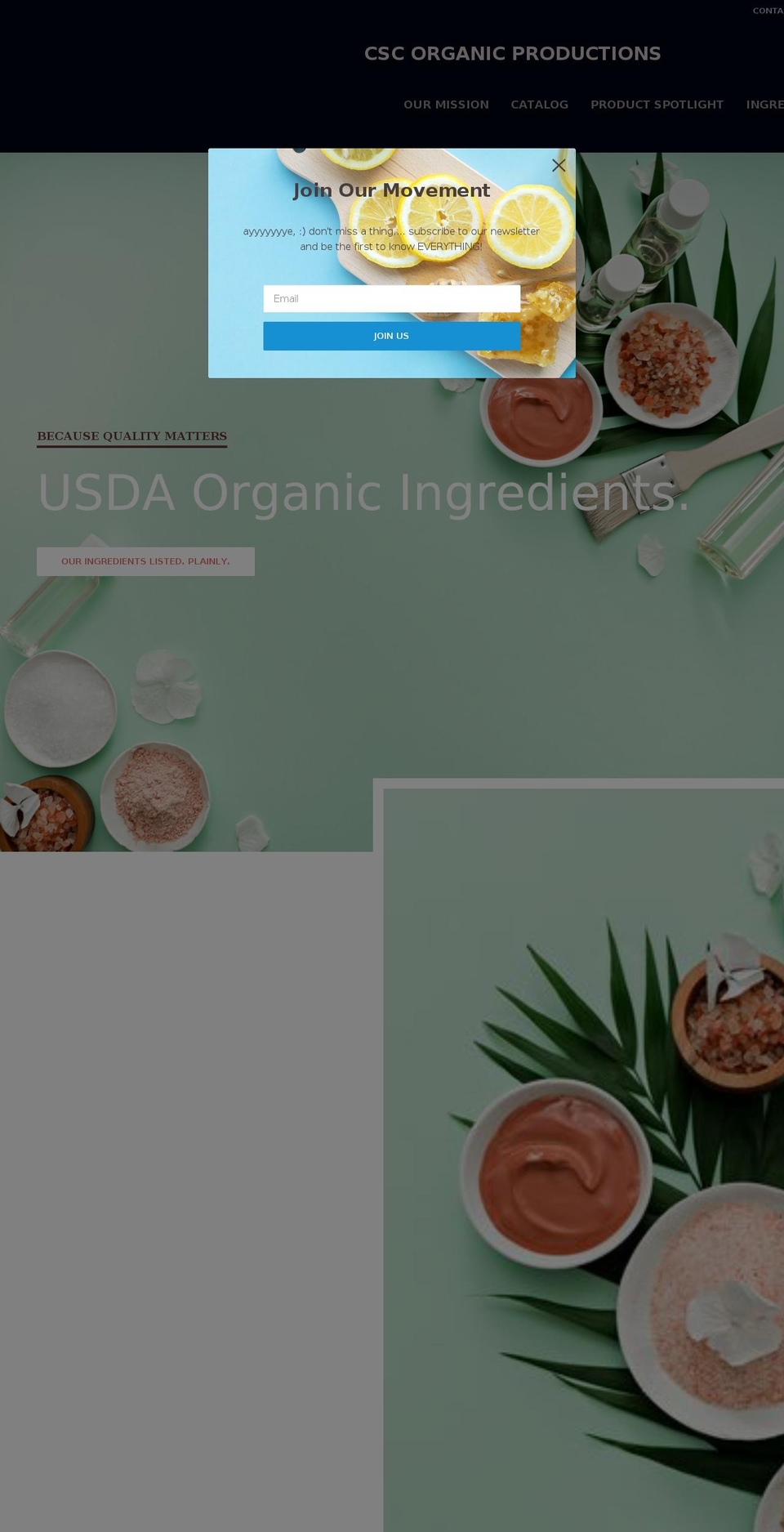 cscorganicproductions.com — Shopify storefront screenshot