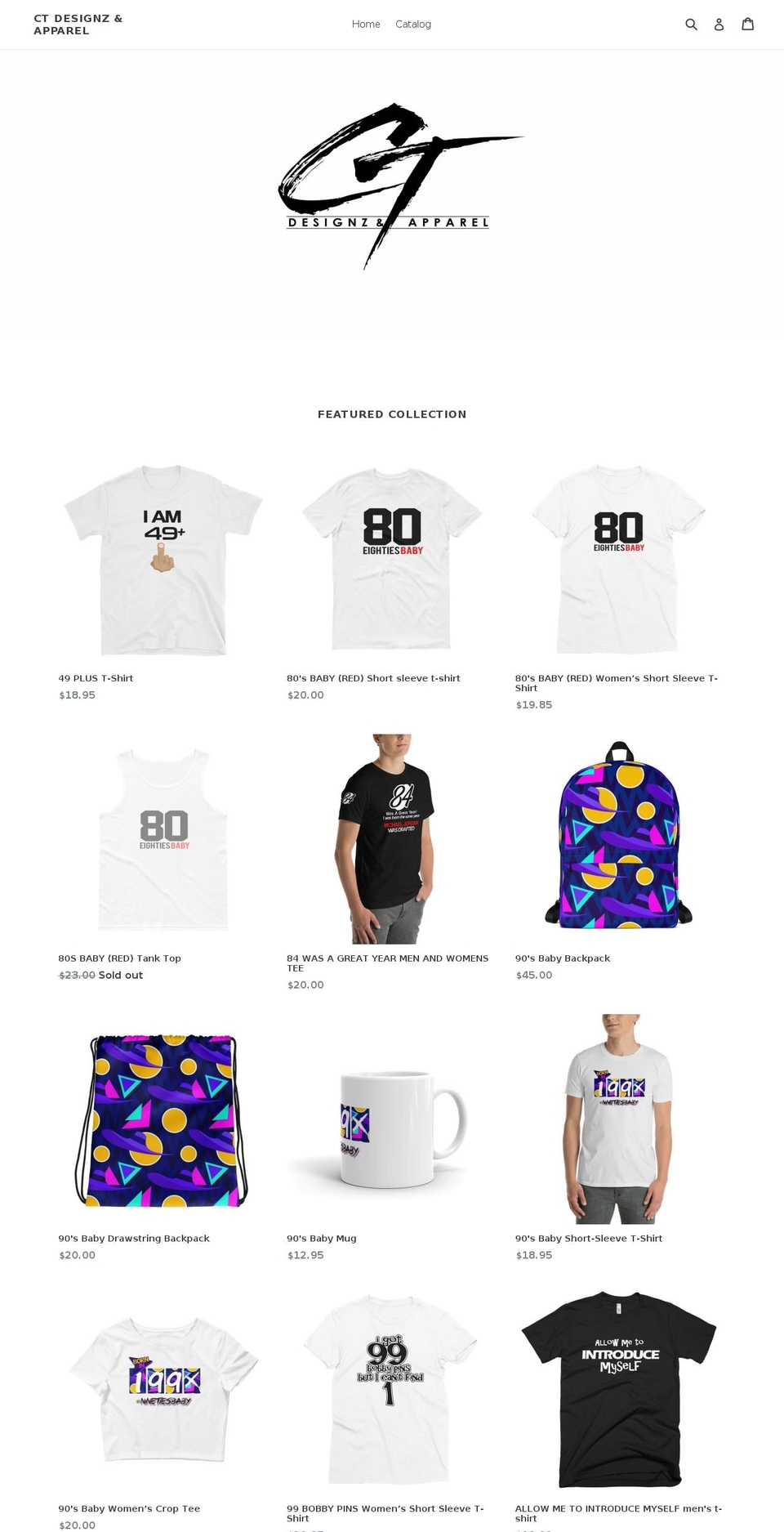 ctdesignzandapparel.com shopify website screenshot