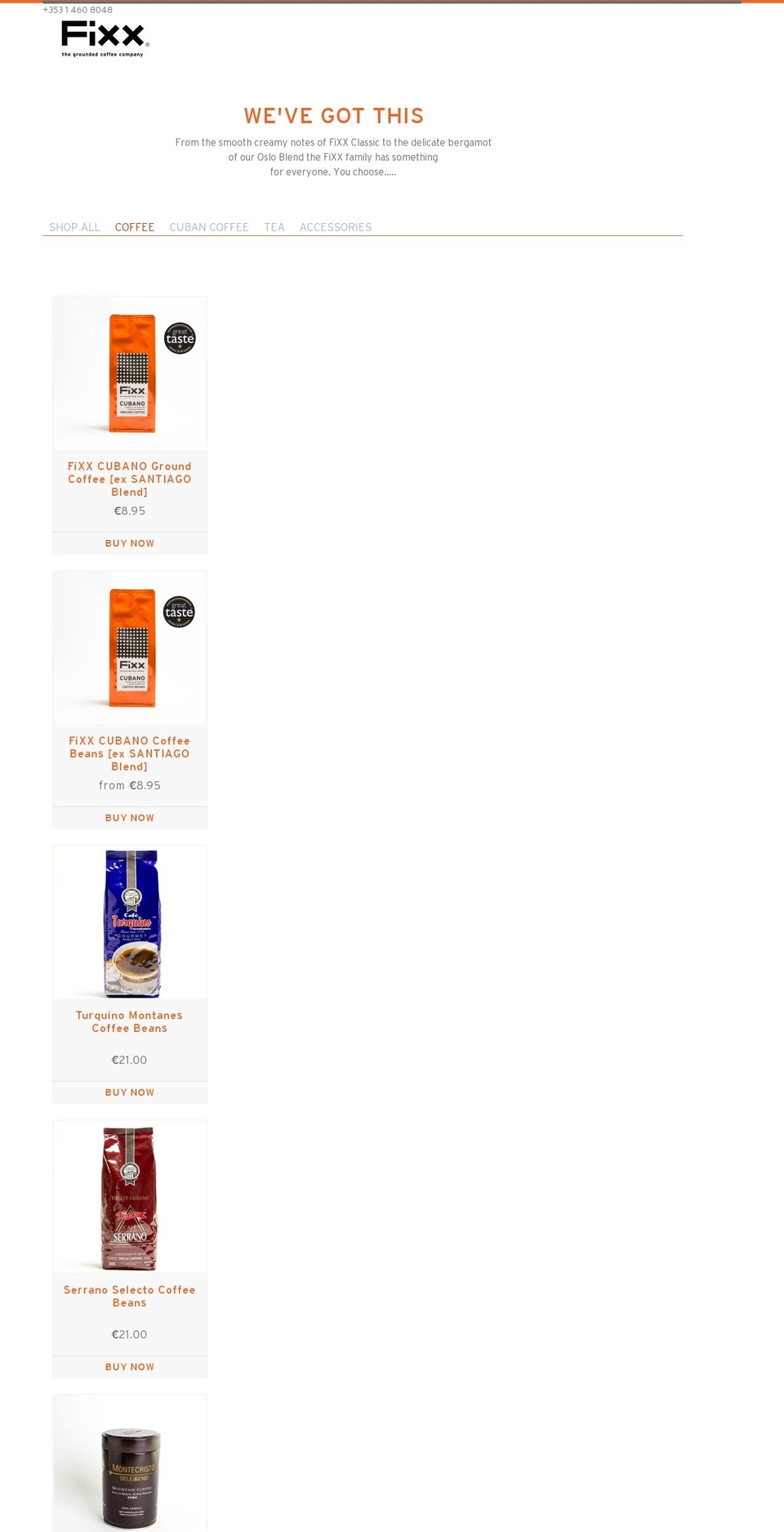 Fixx Coffee Shopify theme site example cubancoffeeireland.com