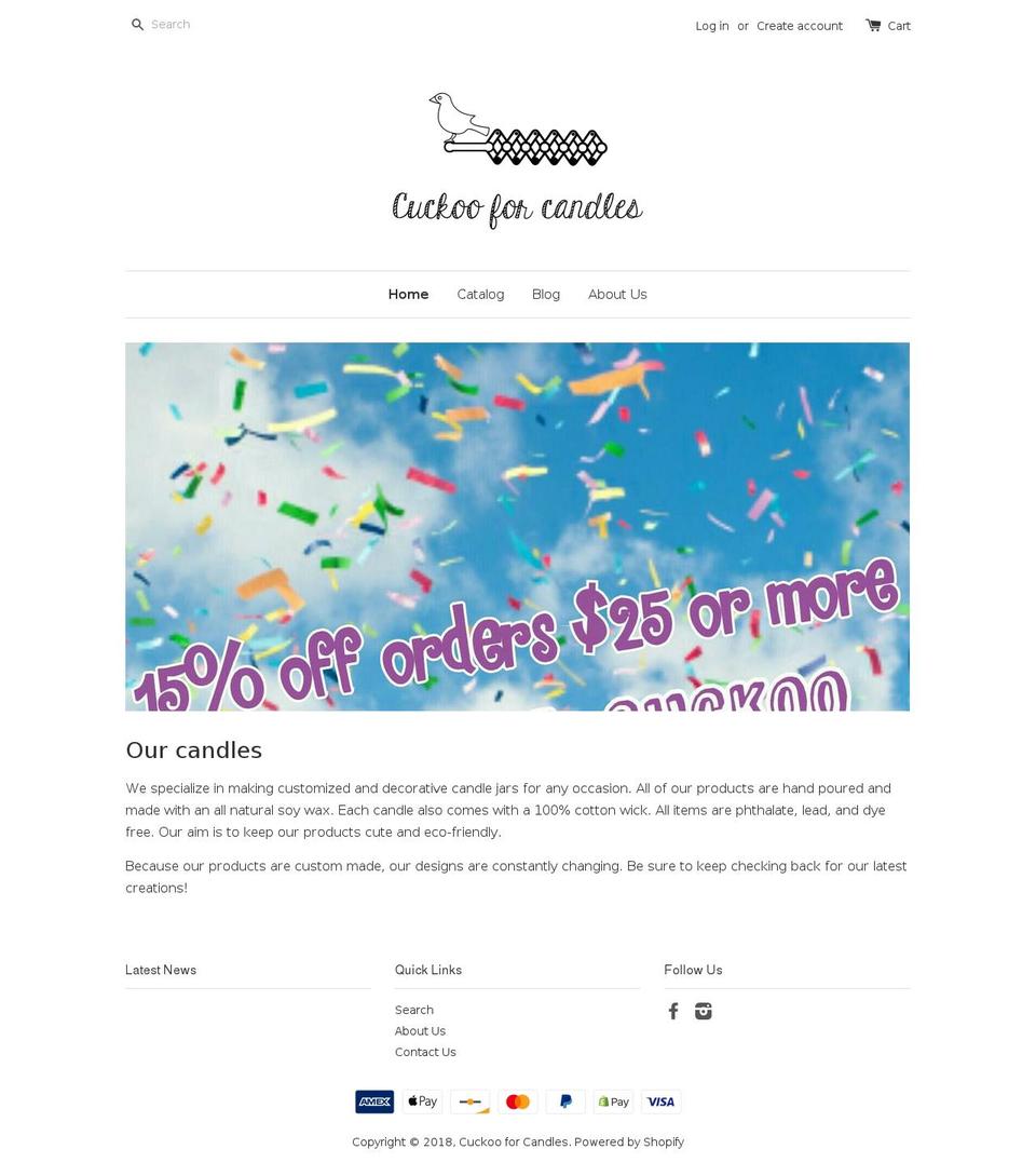 cuckooforcandles.com — Shopify storefront screenshot
