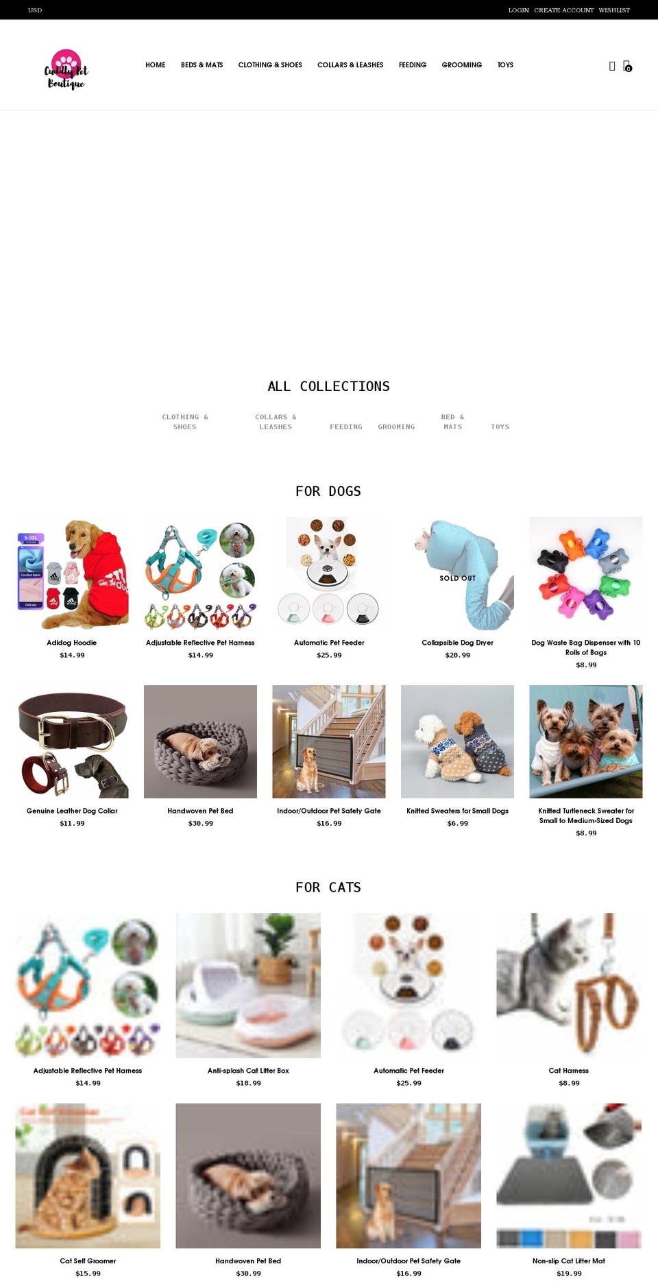 cuddlypetboutique.com shopify website screenshot