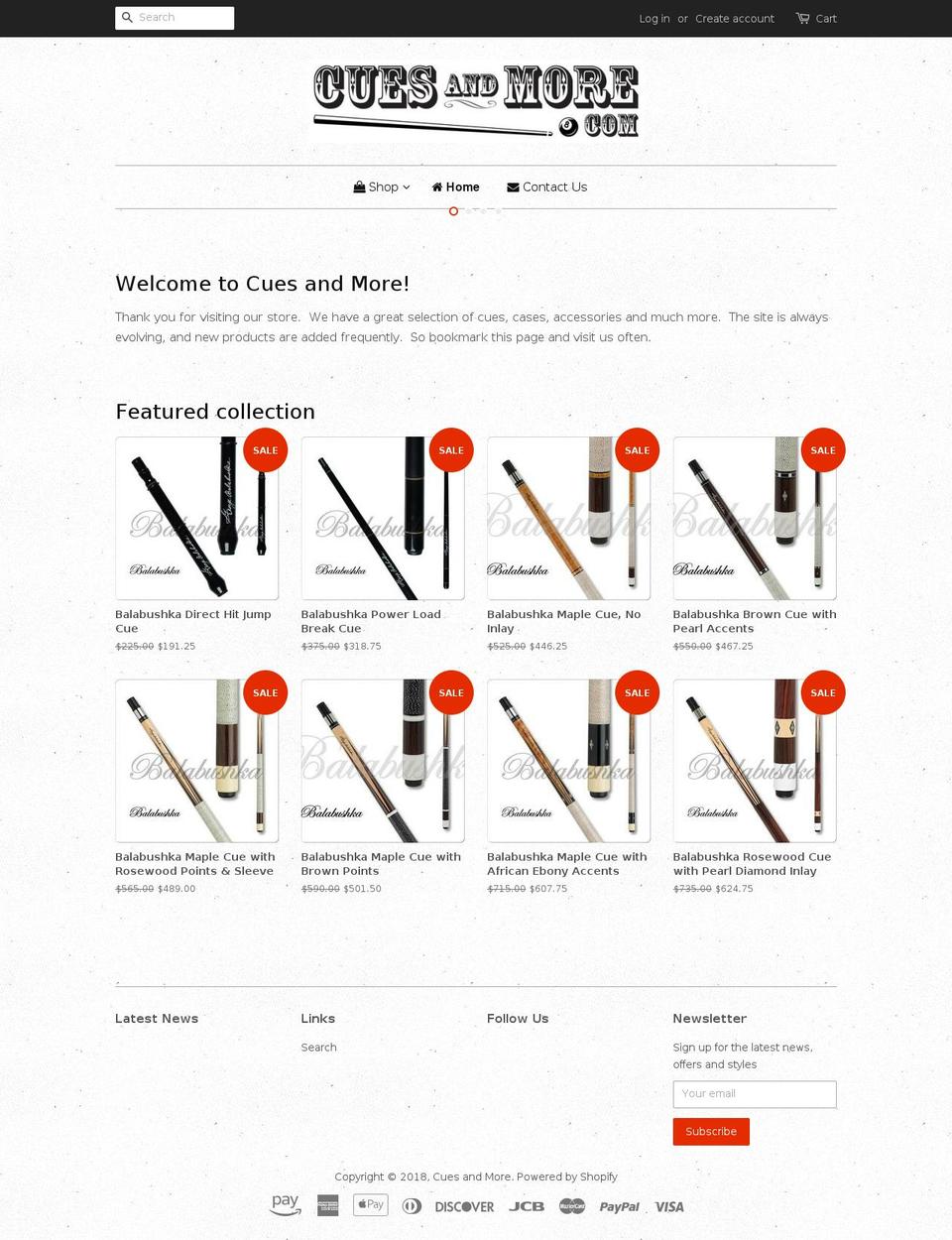 cuesandmore.com — Shopify storefront screenshot