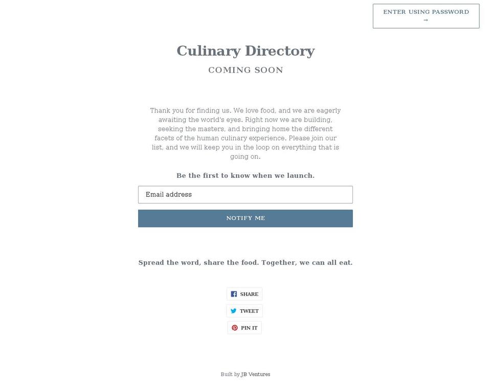 culinary.directory shopify website screenshot