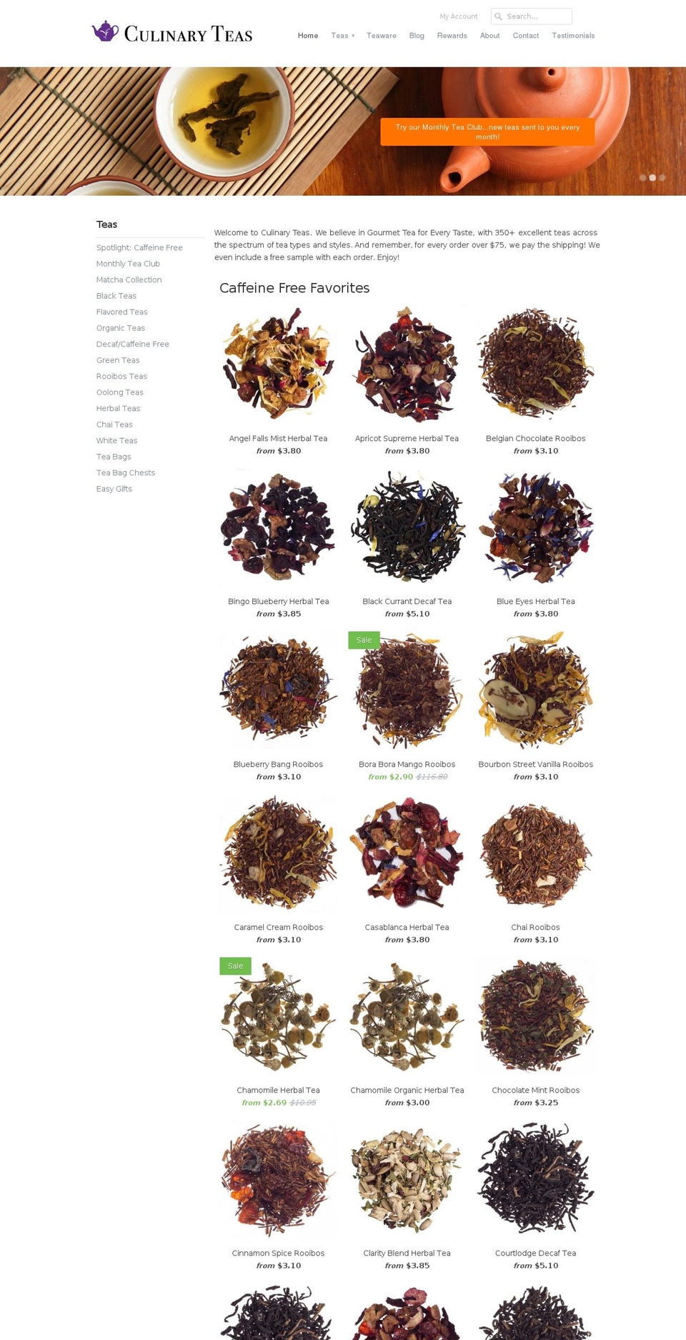 culinarytea.com shopify website screenshot