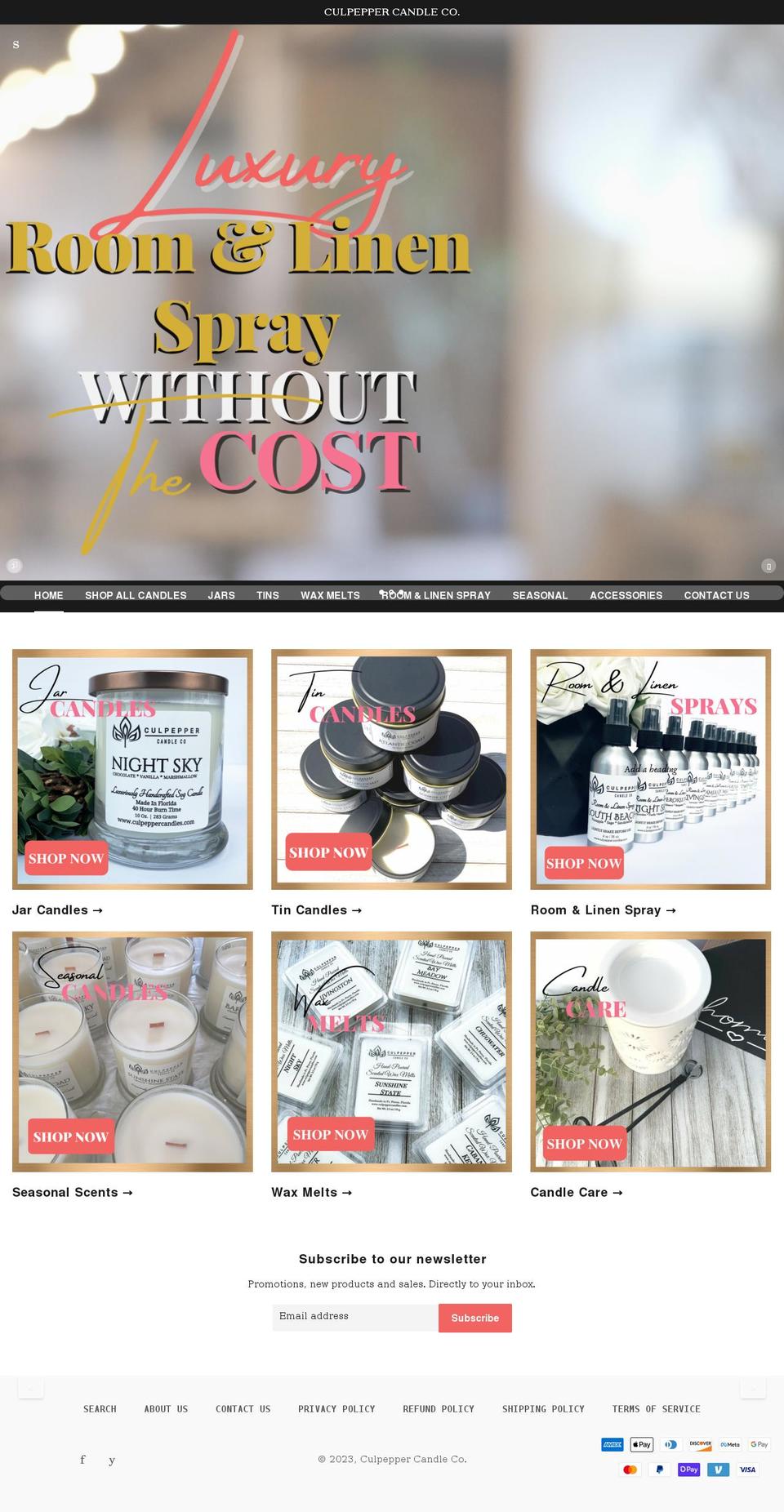 culpeppercandles.com shopify website screenshot