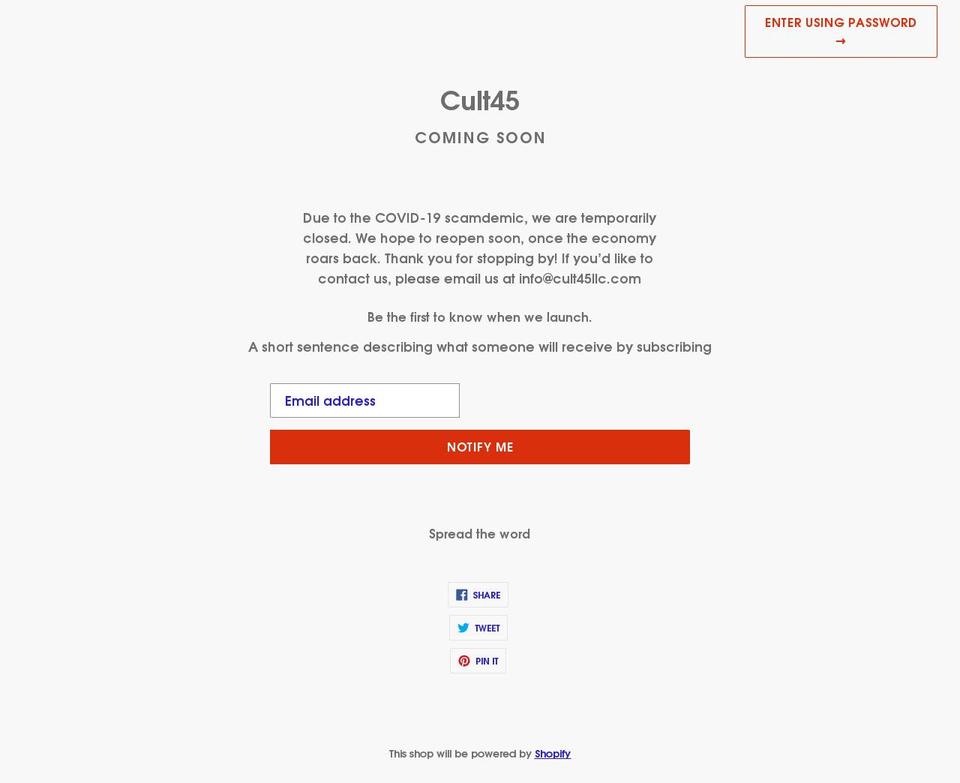 cult45llc.com shopify website screenshot