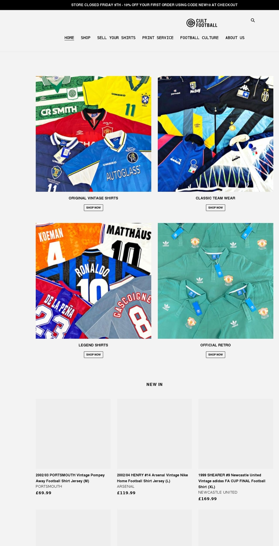 cultfootball.co.uk shopify website screenshot