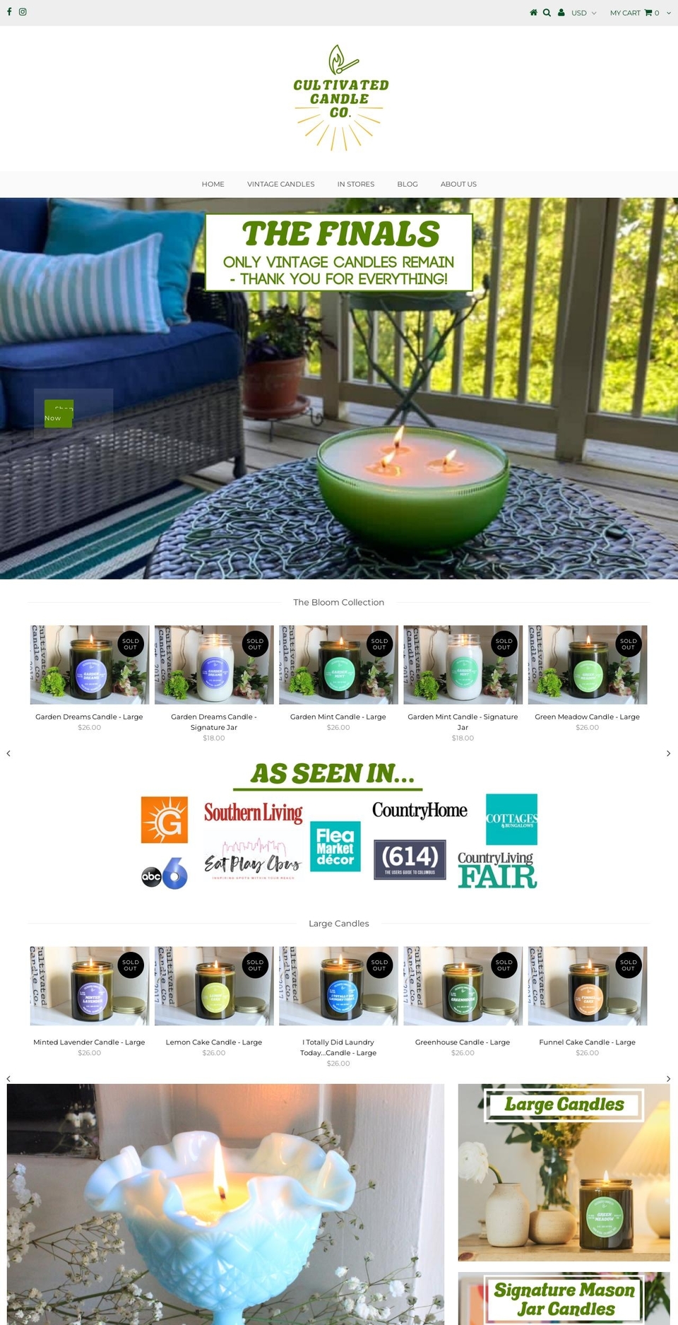 cultivatedcandleco.com — Shopify storefront screenshot