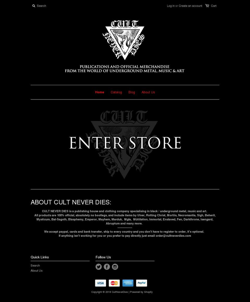 cultneverdies.myshopify.com shopify website screenshot