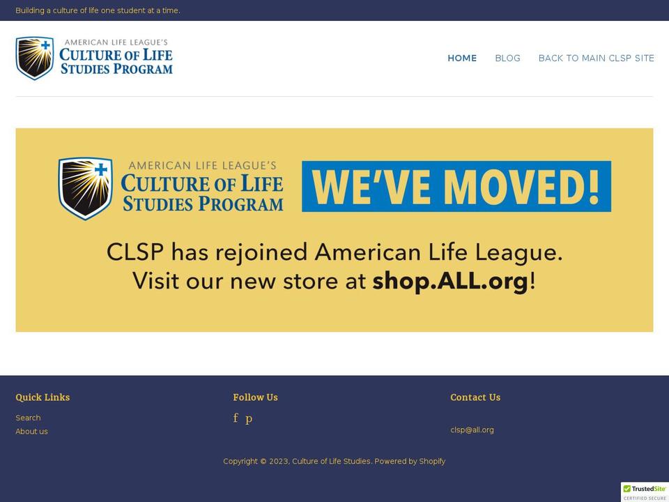 culture-of-life-studies.myshopify.com shopify website screenshot