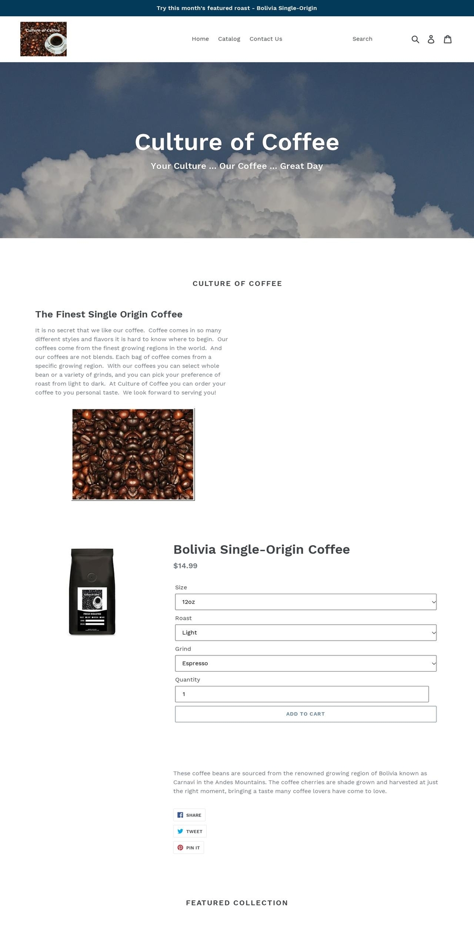 cultureofcoffee.net shopify website screenshot