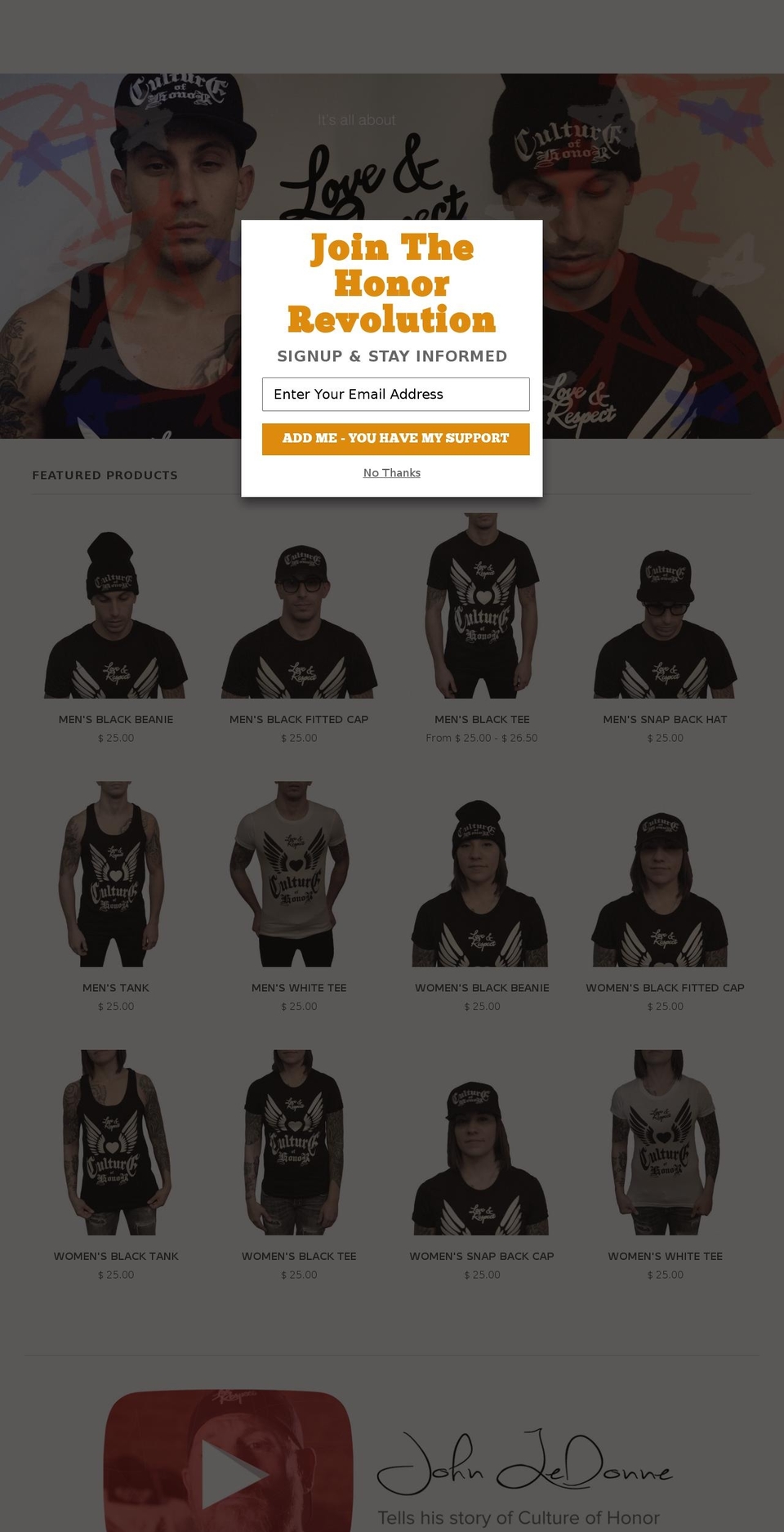 cultureofhonor.com shopify website screenshot
