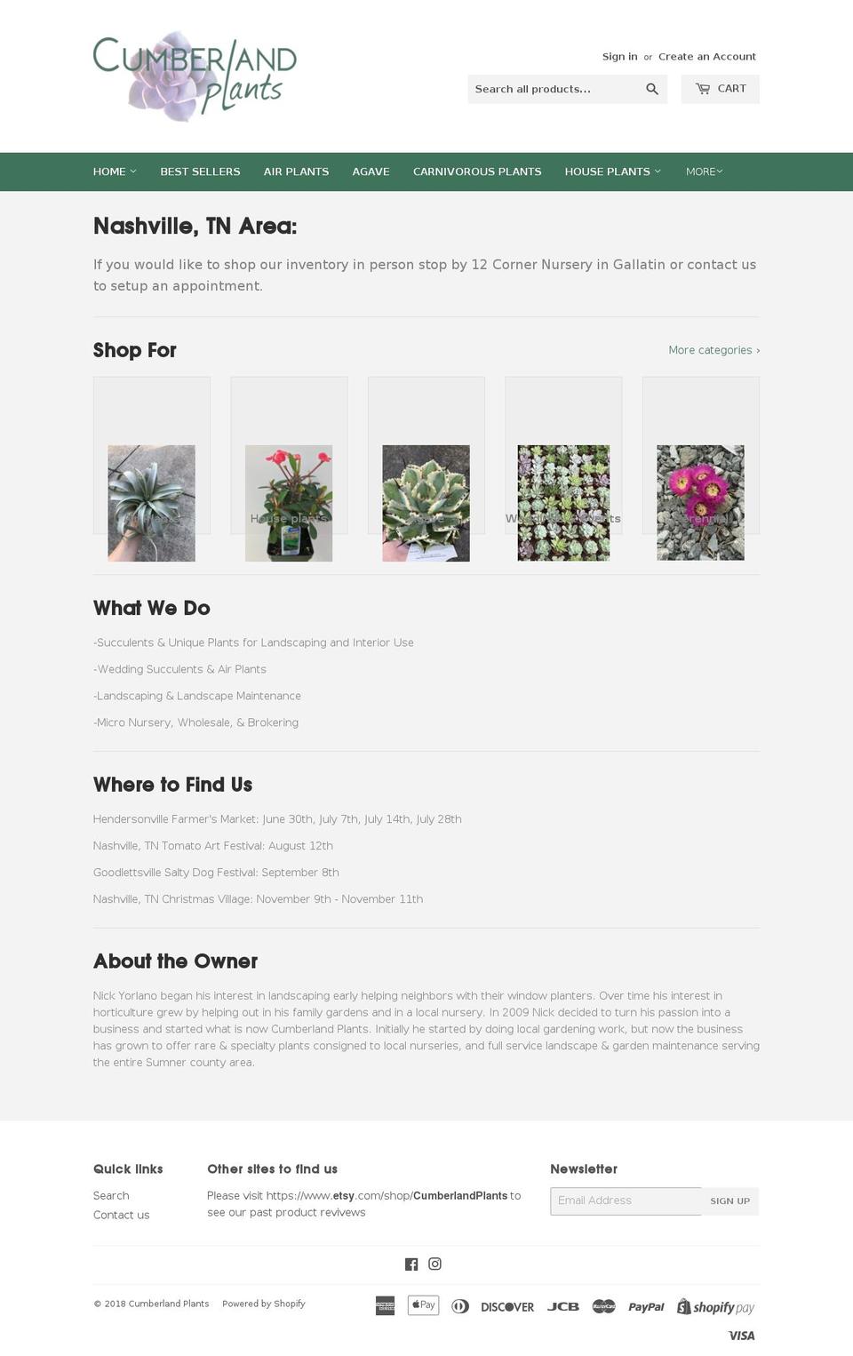 cumberlandplants.com — Shopify storefront screenshot