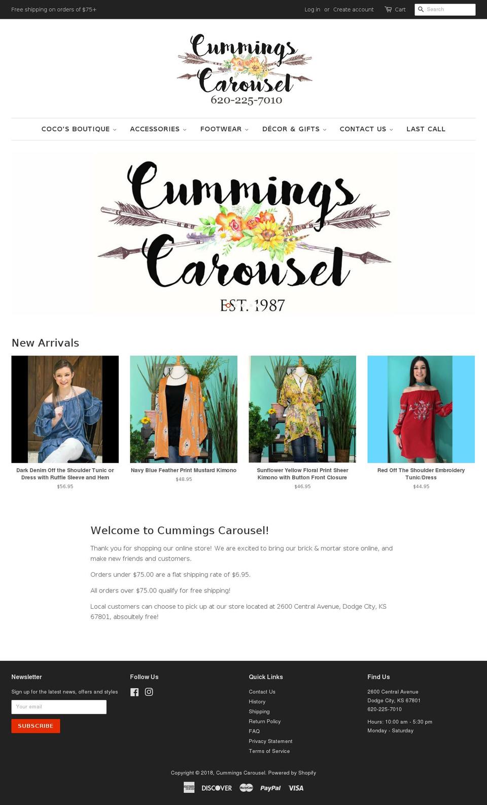cummingscarousel.com shopify website screenshot