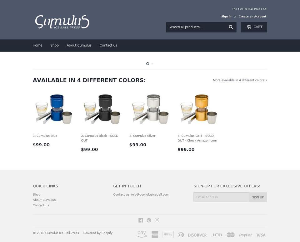 cumulusiceball.com — Shopify storefront screenshot