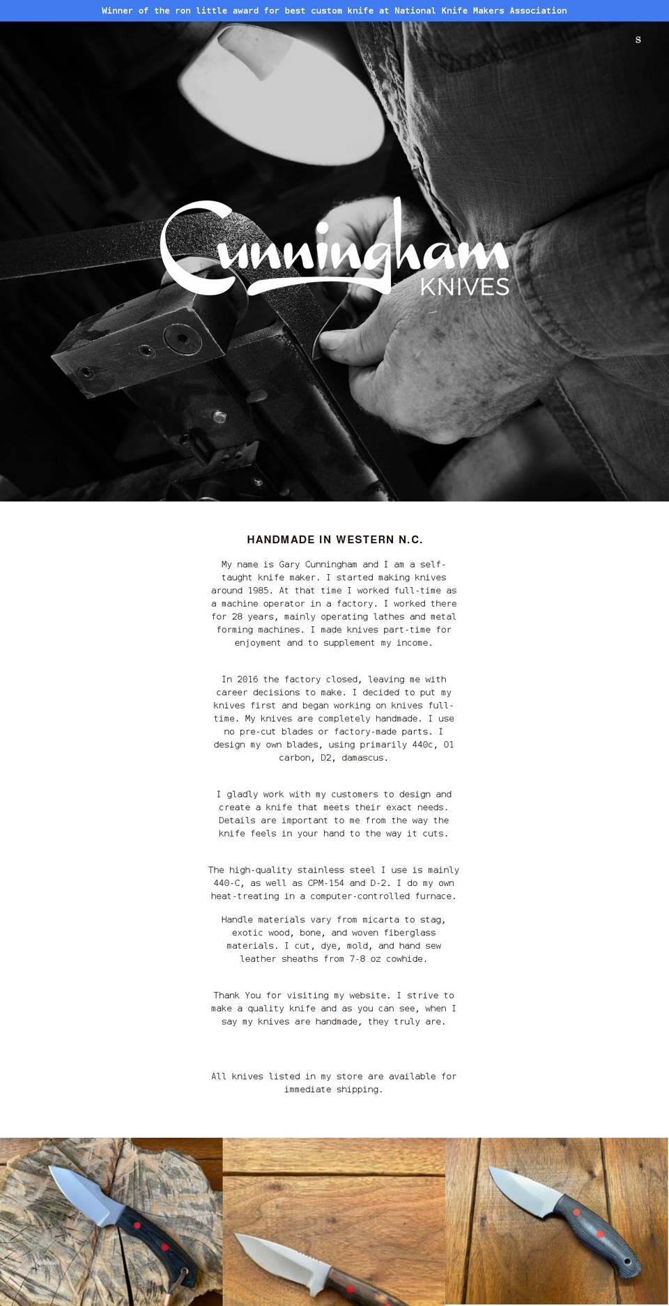 cunninghamknives.com shopify website screenshot