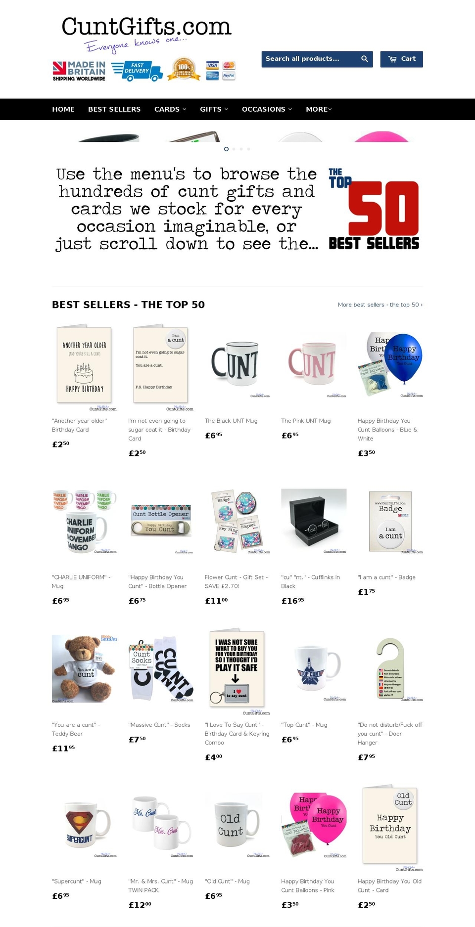 cuntgifts.com shopify website screenshot
