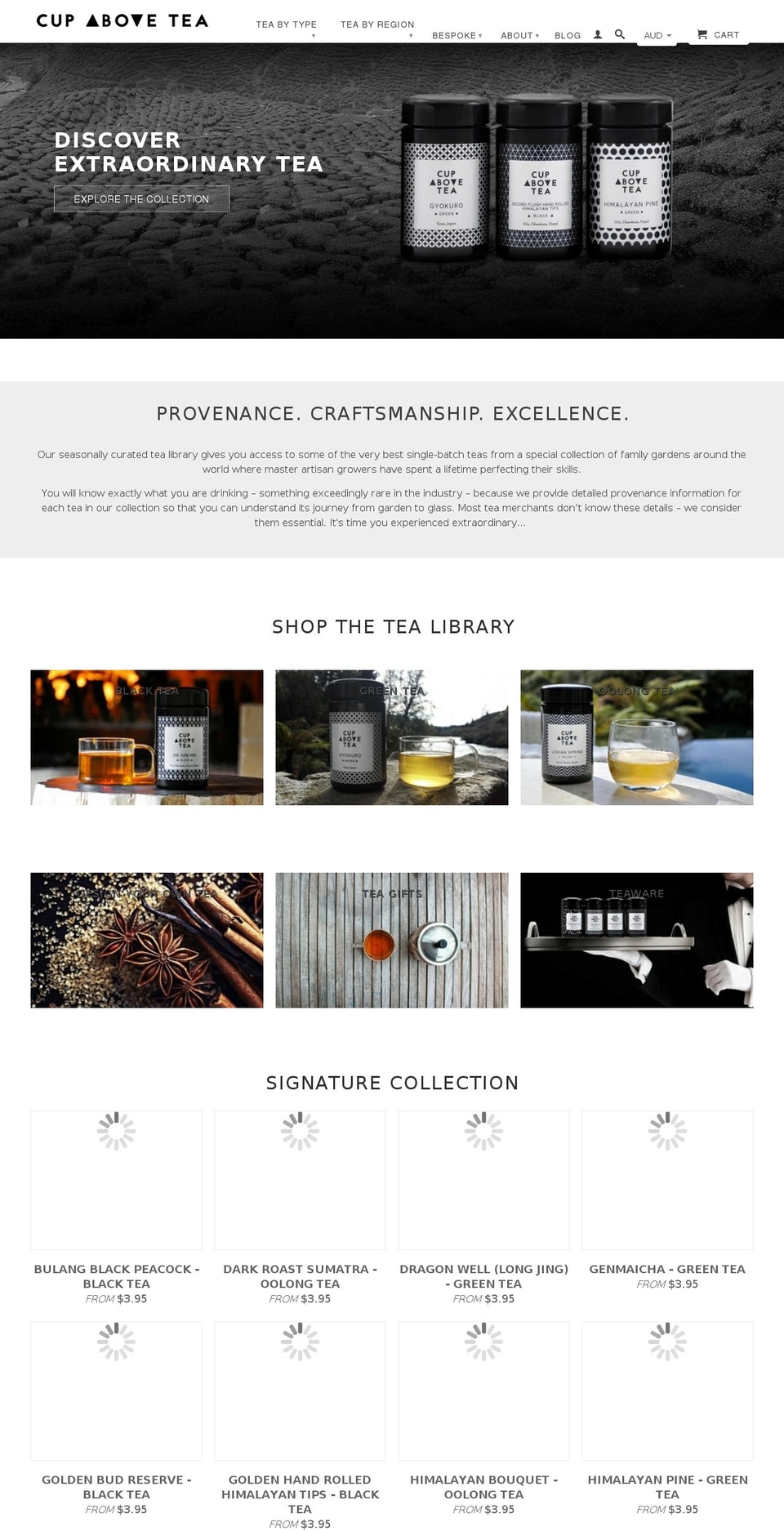 cupabovetea.com.au shopify website screenshot