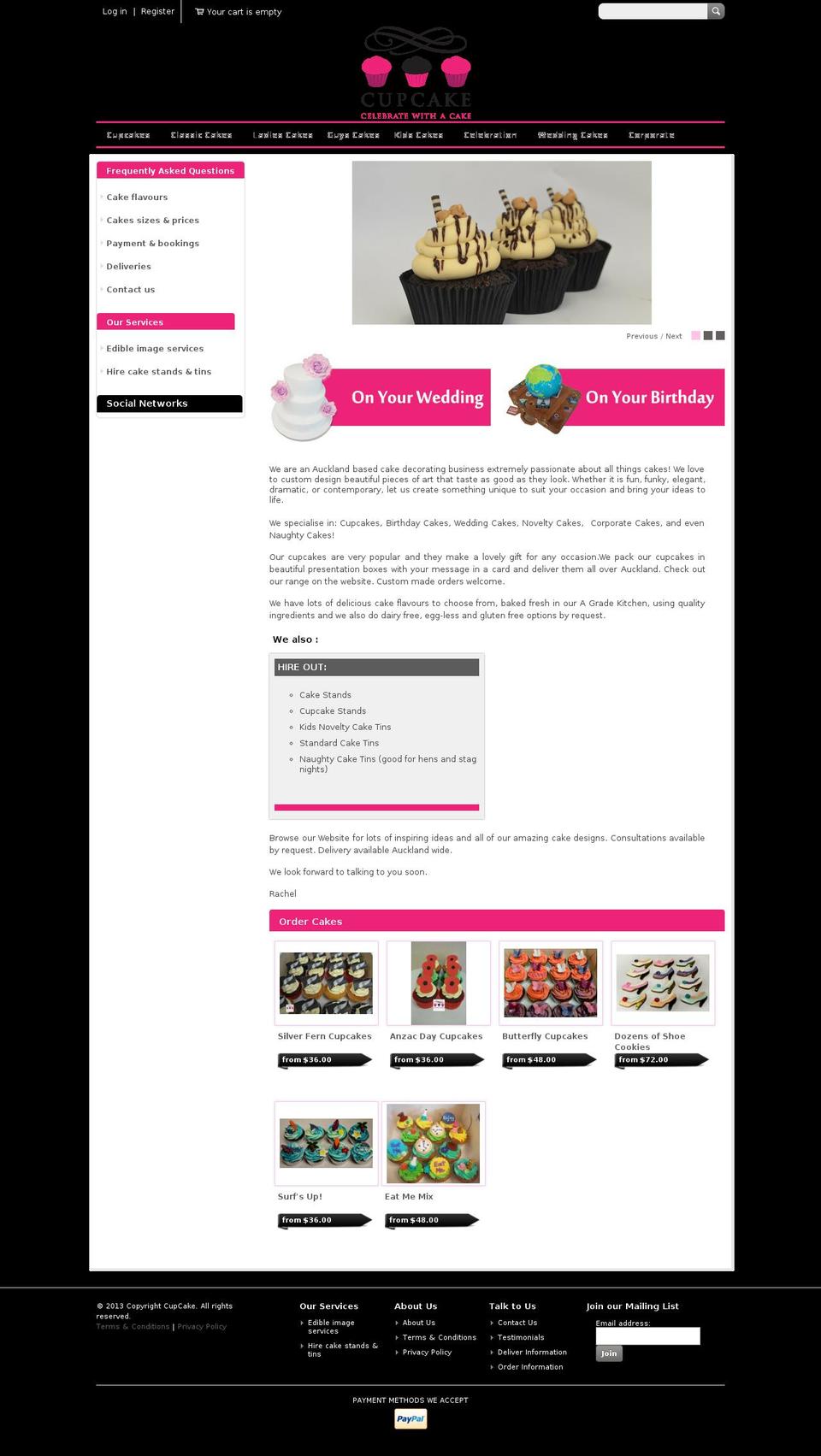 Megatronic Shopify theme site example cupcake.co.nz