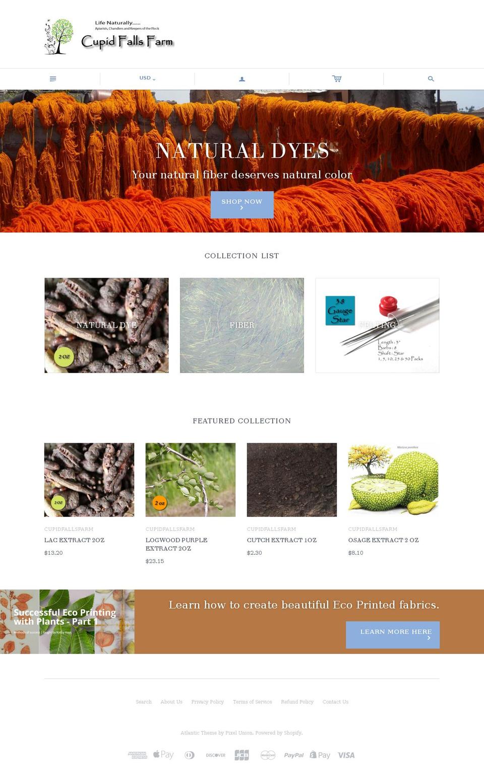 cupidfallsfarm.com shopify website screenshot