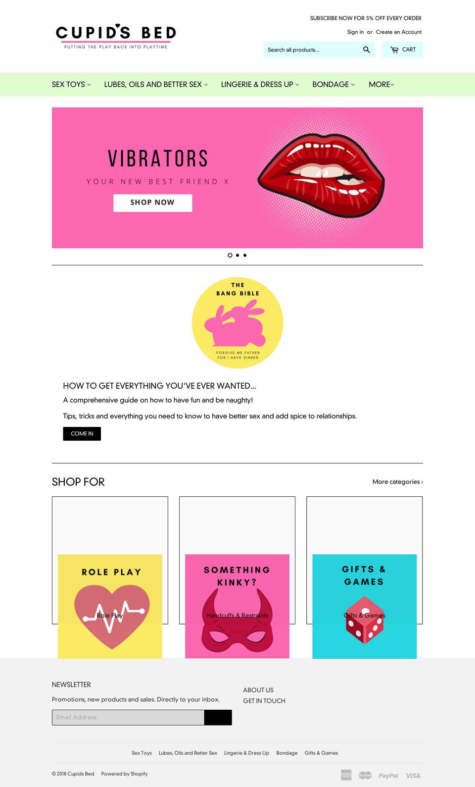 cupidsbed.com — Shopify storefront screenshot