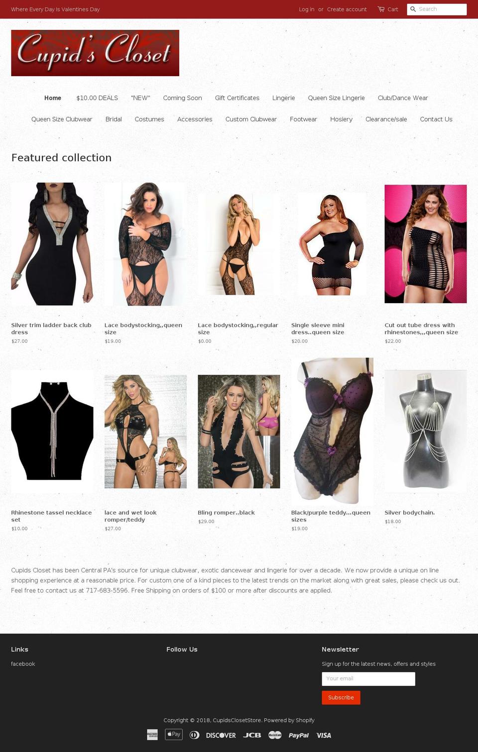 cupidsclosetyork.com shopify website screenshot