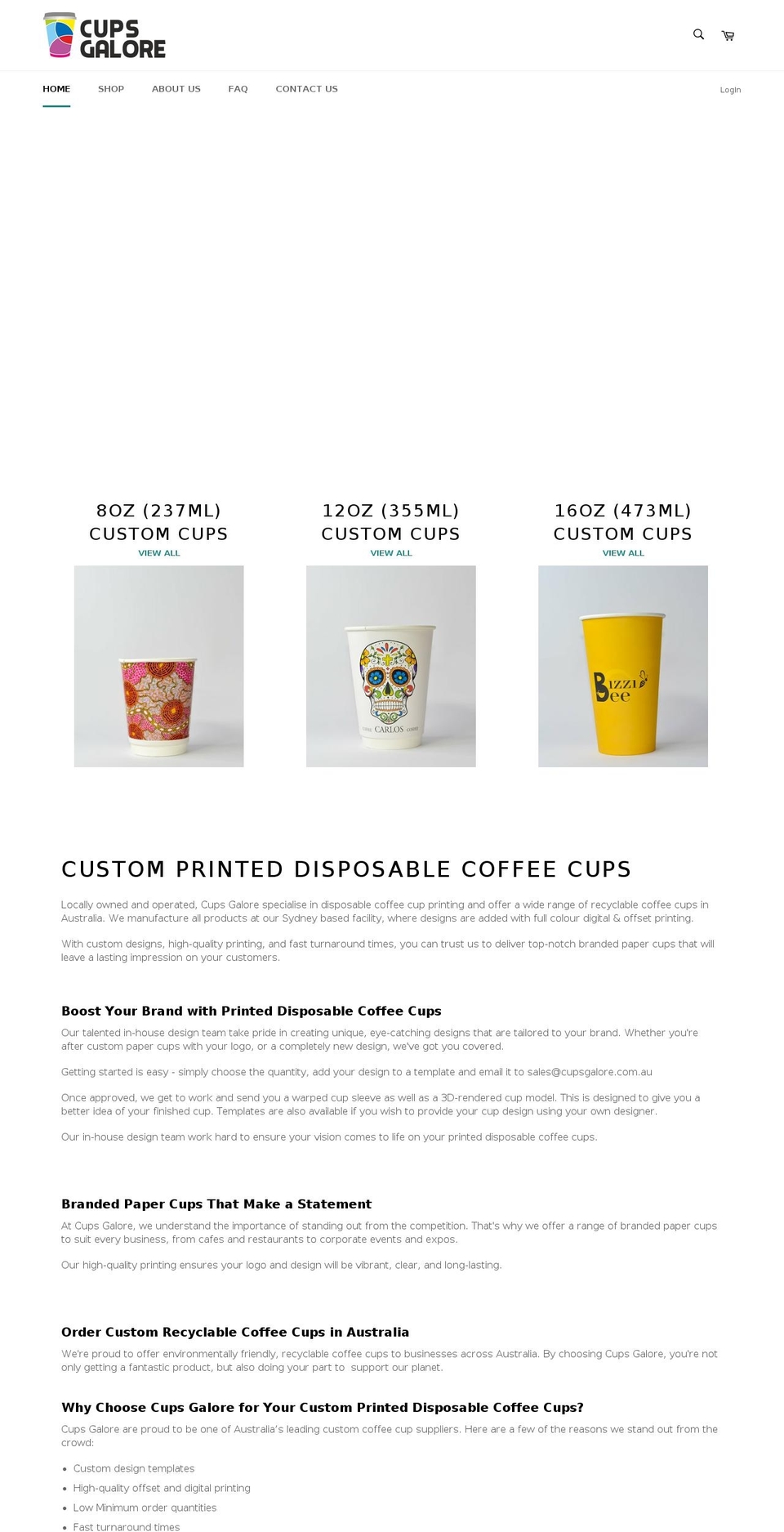cupsgalore.com.au shopify website screenshot