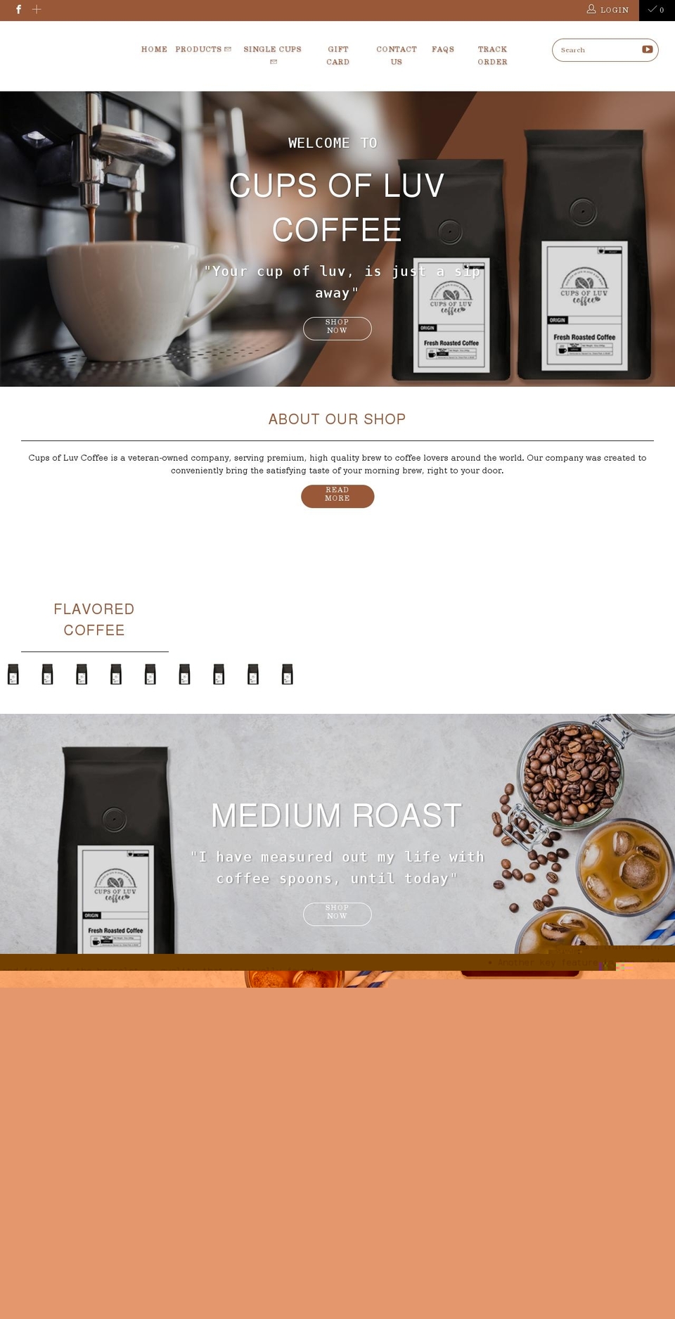 cupsofluvcoffee.com shopify website screenshot