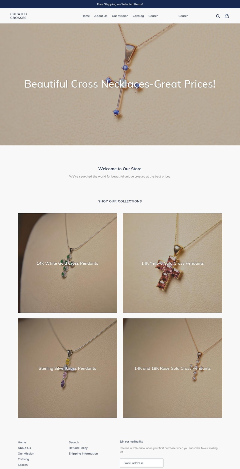 curatedcrosses.com — Shopify storefront screenshot