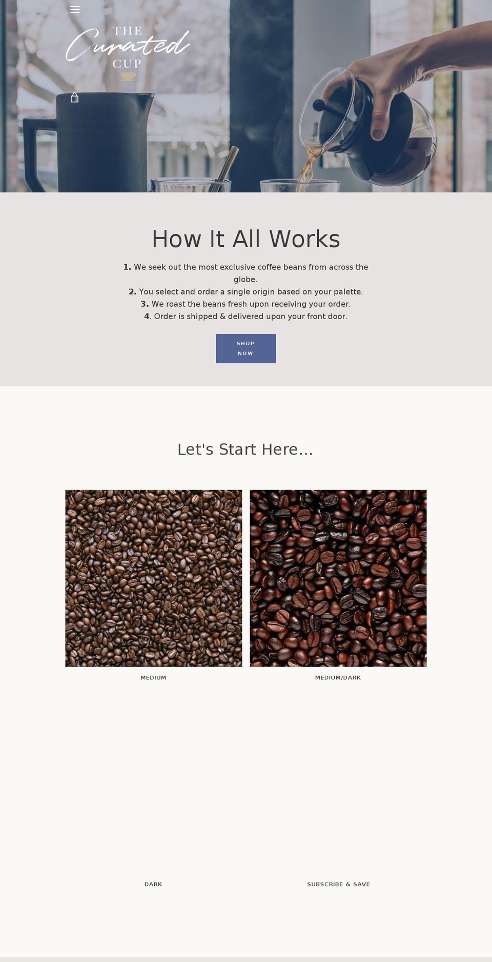 curatedcup.com — Shopify storefront screenshot