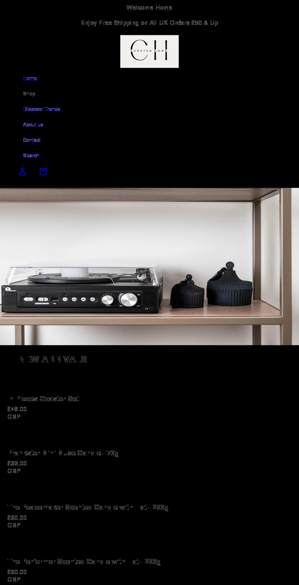 curatedhome.co.uk shopify website screenshot