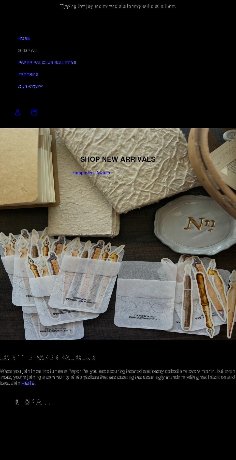 curatedmonotony.com shopify website screenshot
