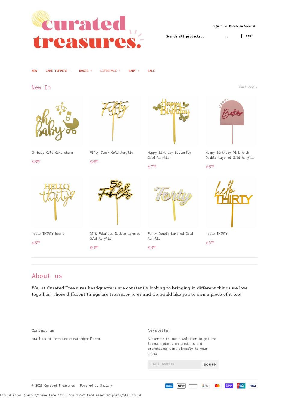 curatedtreasures.com shopify website screenshot