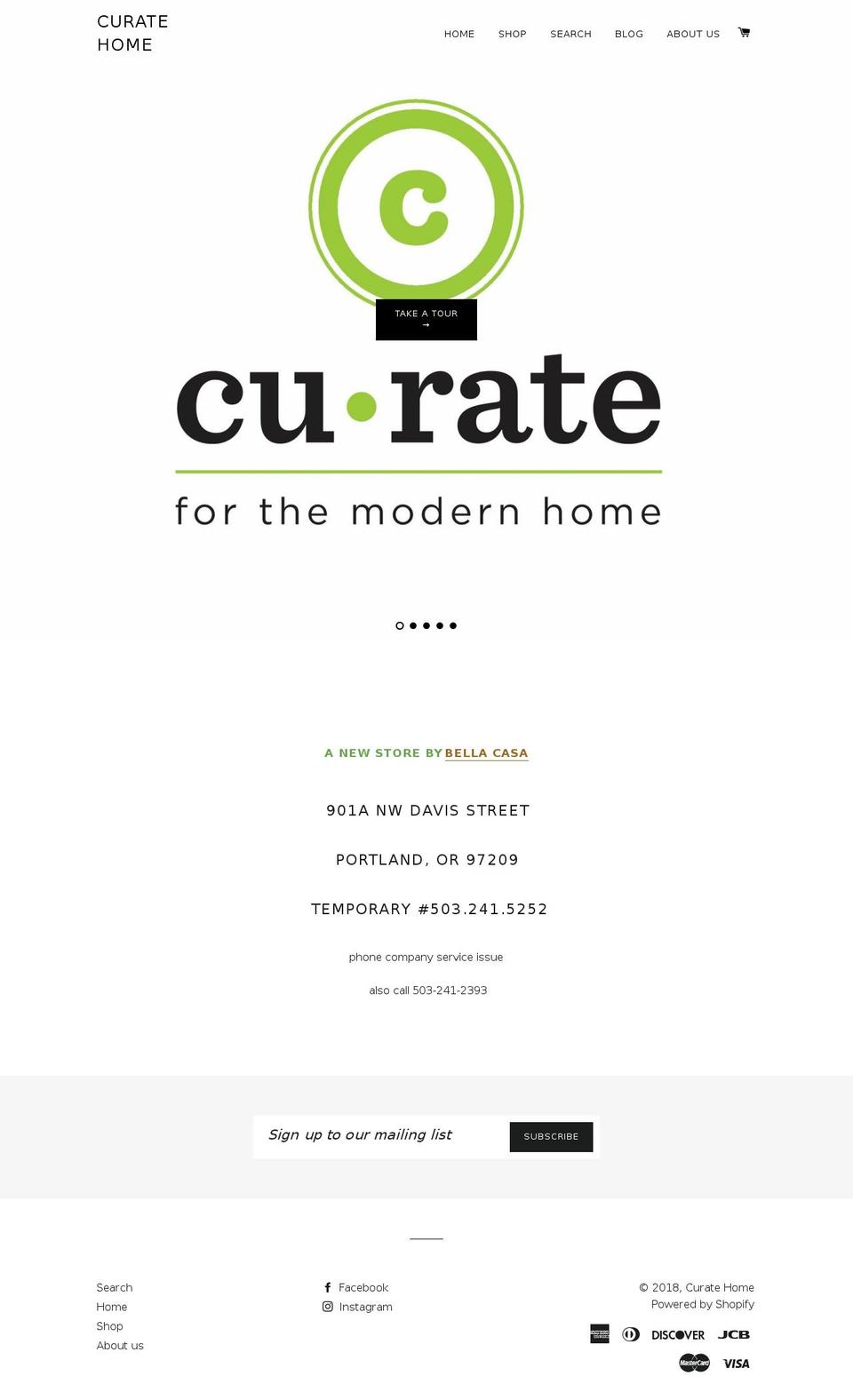 curatehome.net shopify website screenshot