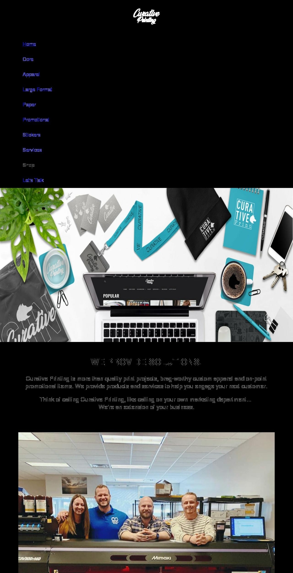 curativeprinting.com shopify website screenshot