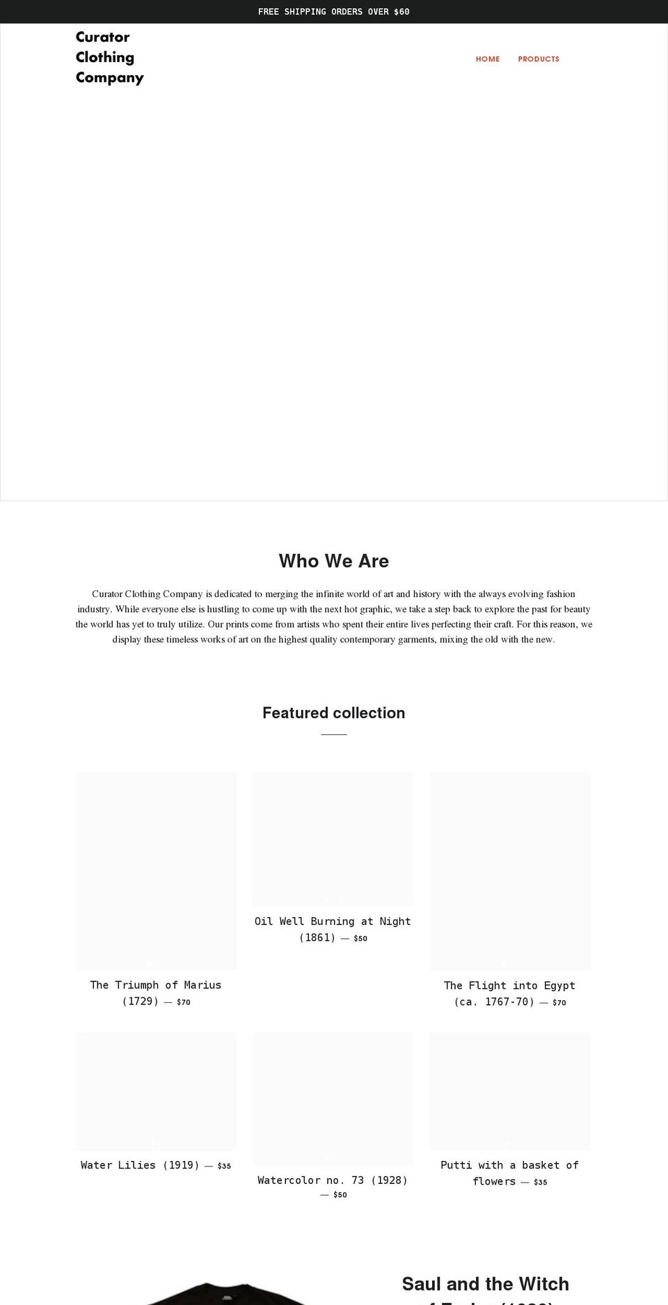 curatorclothingco.com shopify website screenshot
