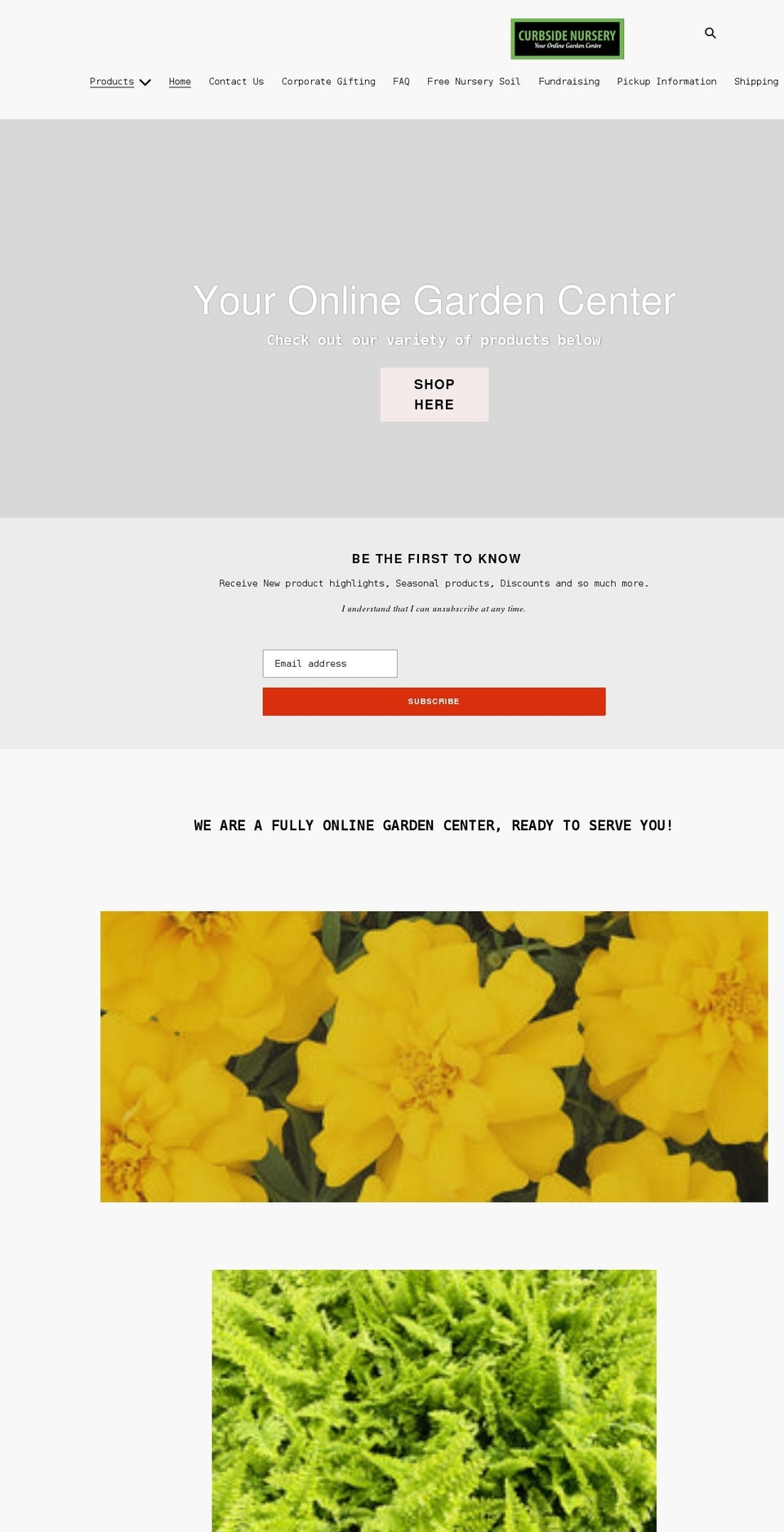 curbsidenursery.com shopify website screenshot