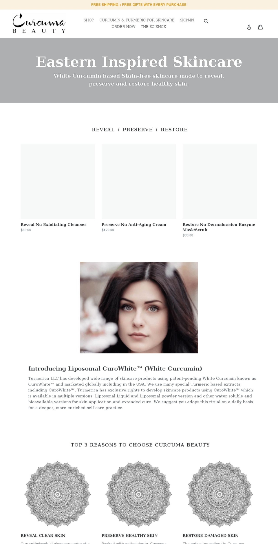 curcumabeauty.com shopify website screenshot