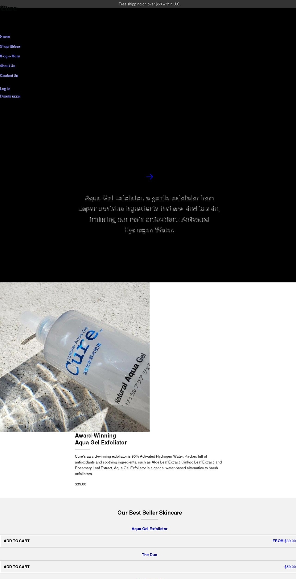 cureaquagel.com shopify website screenshot