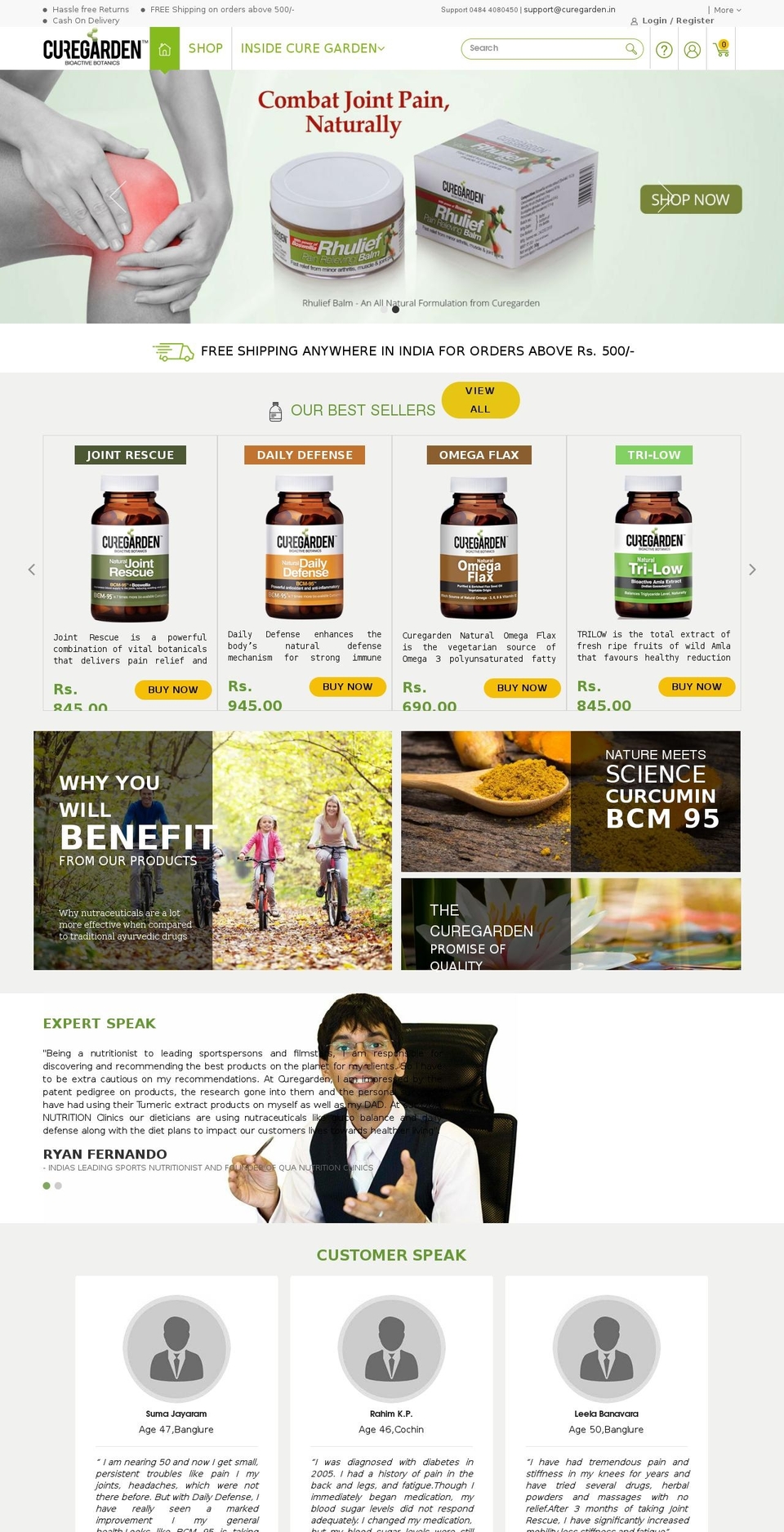 curegarden.in shopify website screenshot