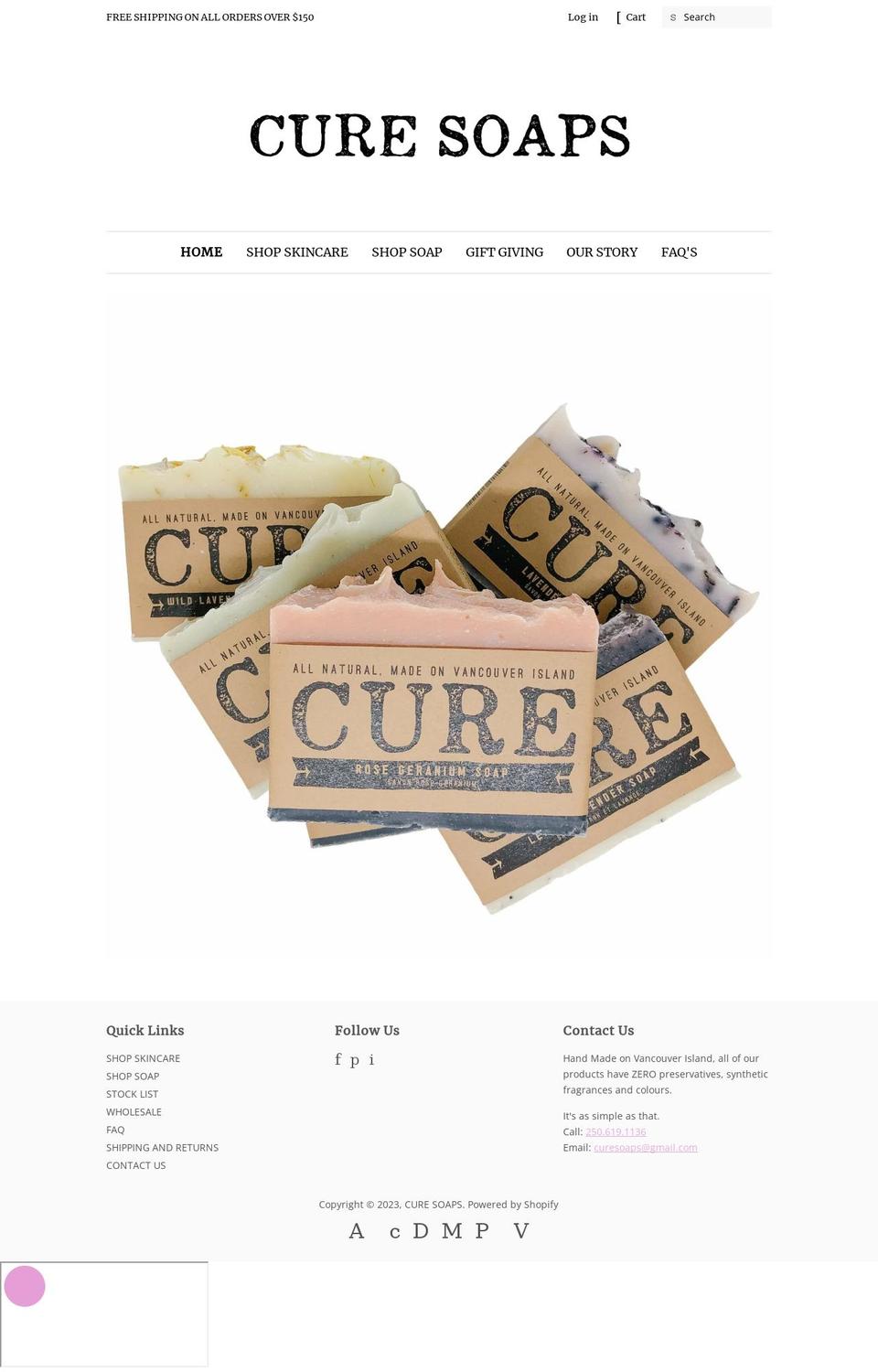 curesoaps.ca shopify website screenshot