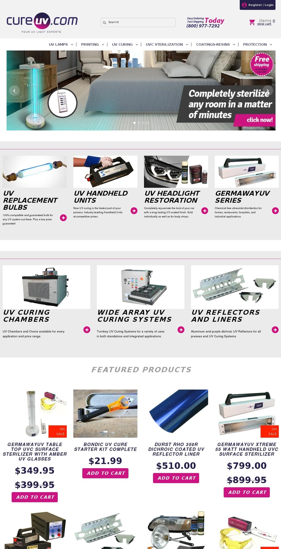 cureuv.com shopify website screenshot