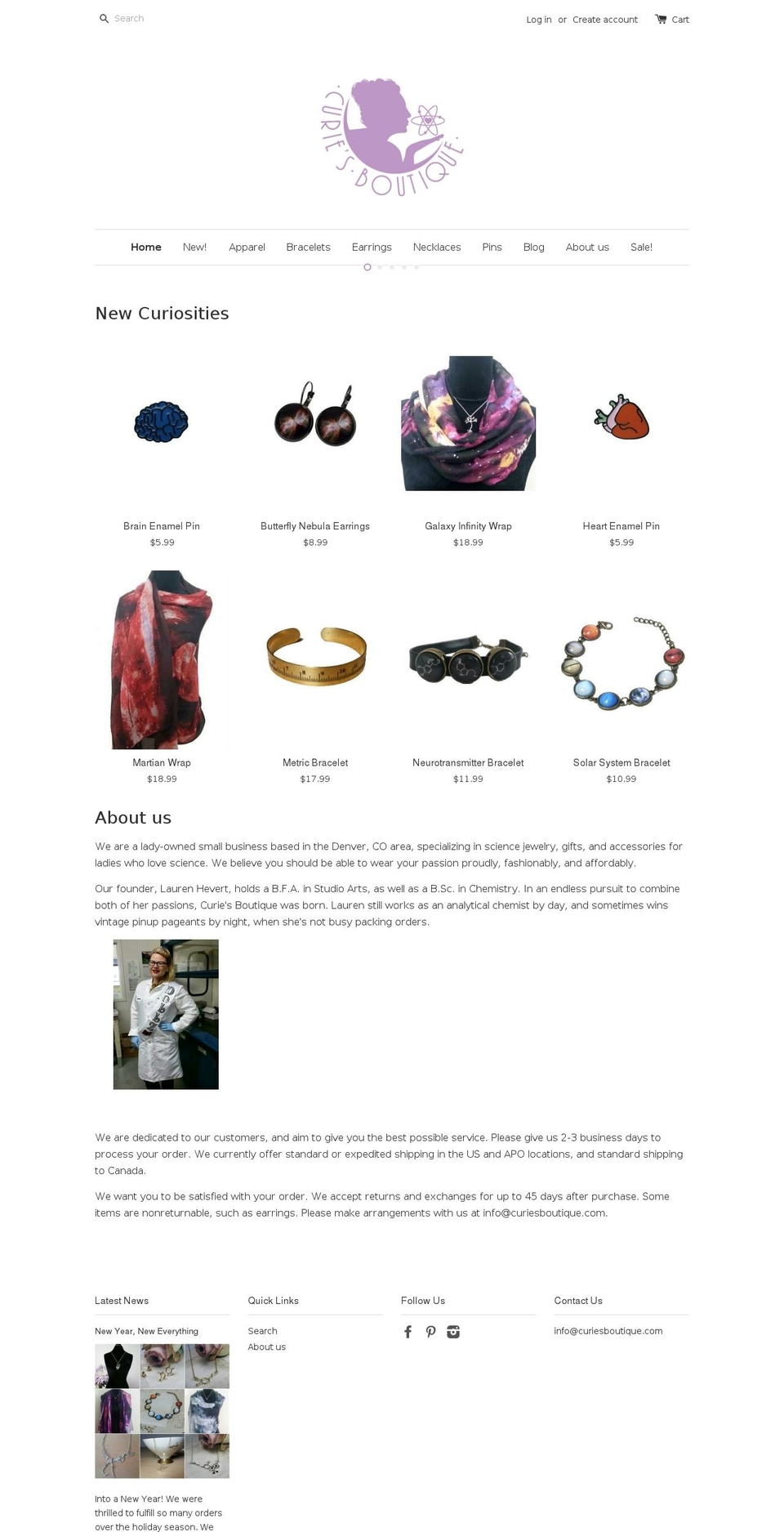 curiescuriosities.com shopify website screenshot