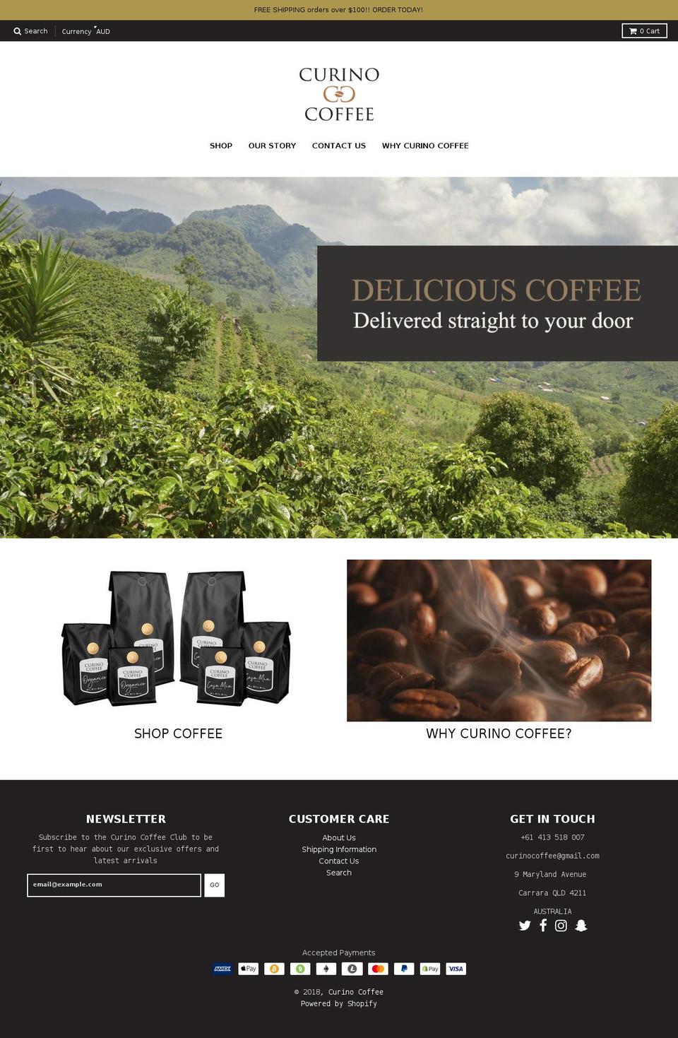 curinocoffee.com — Shopify storefront screenshot