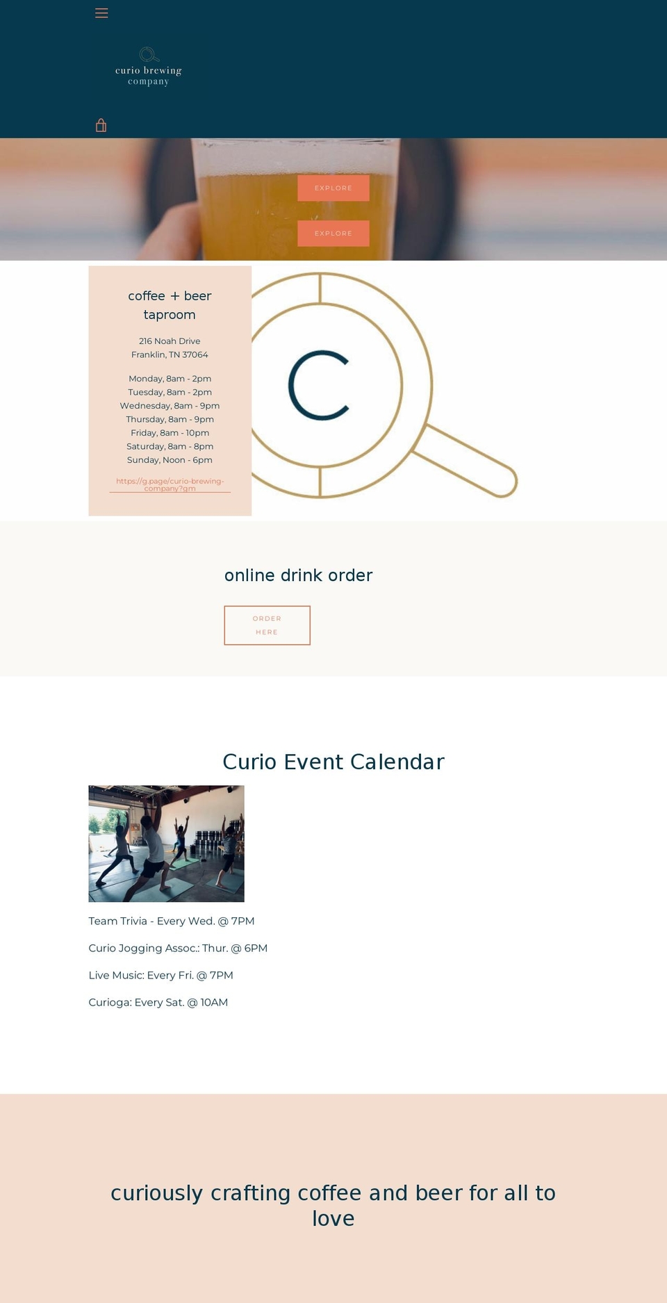 curiobrewing.com shopify website screenshot