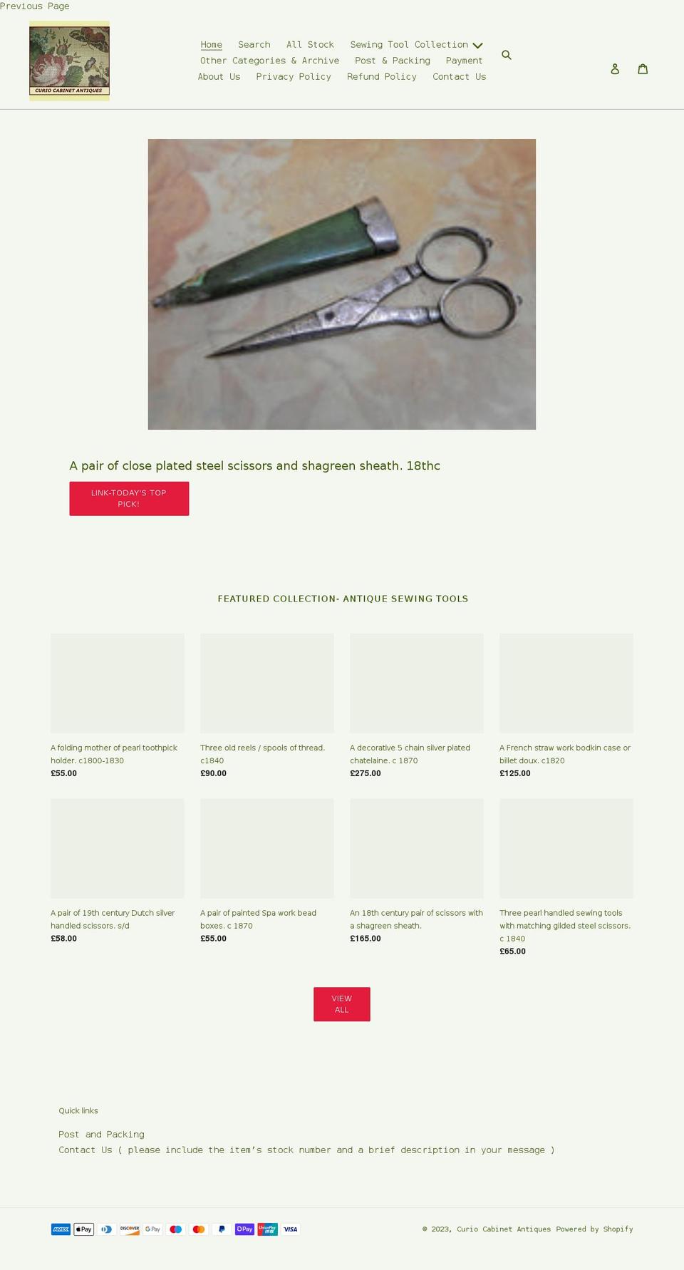 curiocabinetantiques.com shopify website screenshot